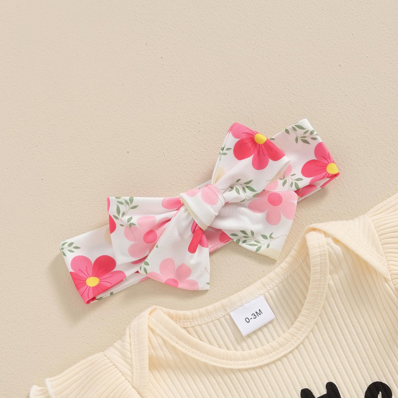 Newborn Baby Girl Outfits - Short Sleeve Ribbed Romper with Floral Shorts & Headband - Cute Auntie's Bestie Gift Set for Photoshoot, Birthday & Special Occasions