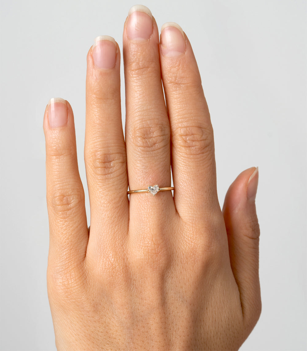 Petite Diamond Heart Stacking Ring - Dainty 14K Gold Layering Ring for Women | Perfect for Valentine's Day, Anniversary Gifts & Everyday Elegance