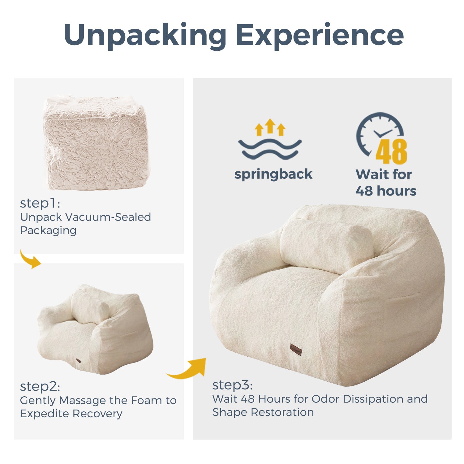 MAXYOYO Giant Bean Bag Chair with Pillow - Extra Large Fuzzy Comfy Bean Bag for Adults & Kids, Beige - Perfect for Living Room, Bedroom, Game Room & Dorm Relaxation