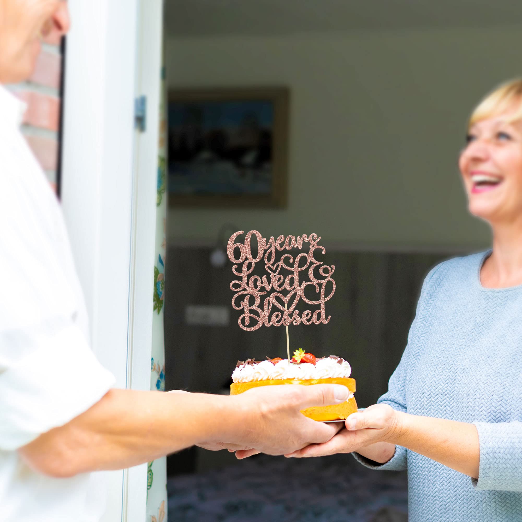 Rose Gold Glitter 60th Birthday Cake Topper - Cheers to 60 Years Anniversary Decor for Wedding, Party & Celebration Supplies | Perfect for Milestone Birthdays & Golden Anniversaries
