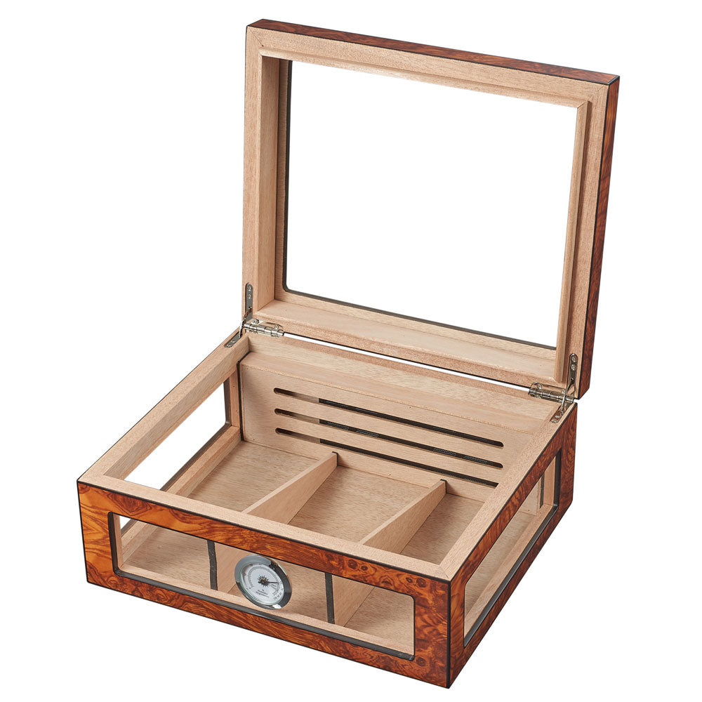 Visol Lorenzo Glass Top Humidor - Premium See-Through Cigar Storage with Spanish Cedar Interior - Perfect for Home, Office & Cigar Lounge Use