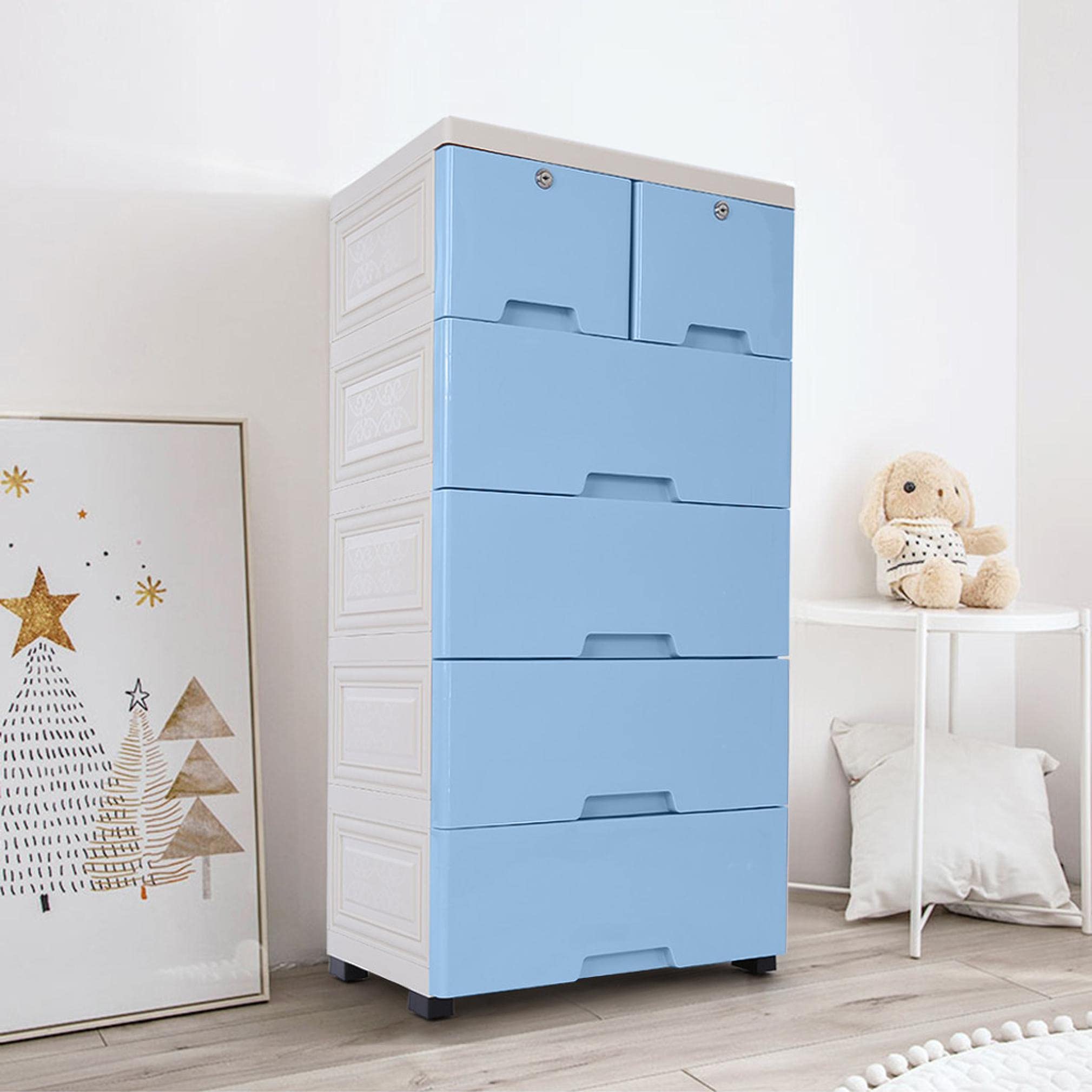 LINMOUA 6-Drawer Plastic Storage Cabinet, Tall Dresser Organizer for Clothes, Toys & Bedroom - Space-Saving Closet, Playroom & Home Organization Solution (Multi-Color)