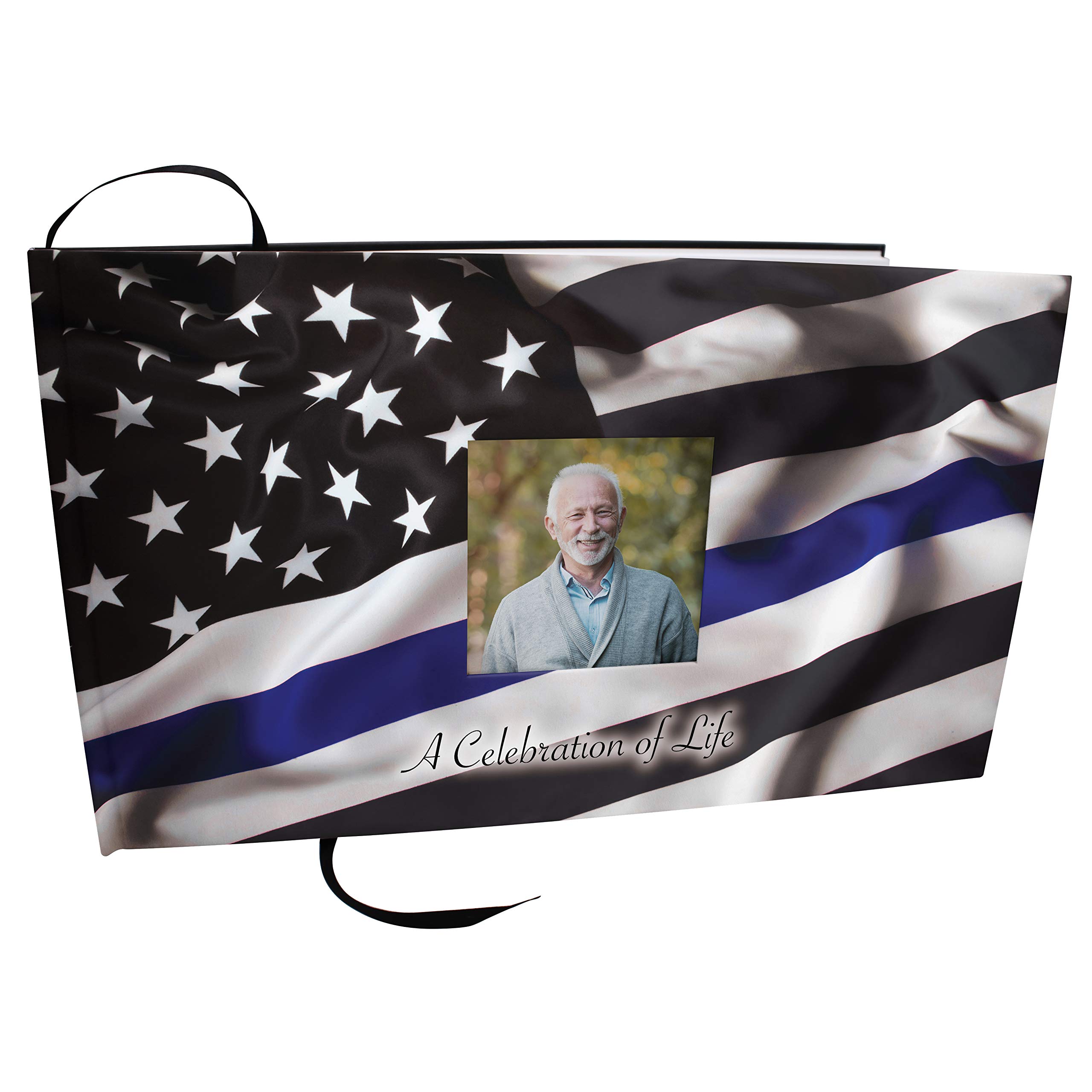 Blue Line Flag Police Funeral Guest Book - Memorial Service Sign In Book for Celebration of Life & Police Officer Remembrance | Perfect for Funeral Services, Police Memorials & Honor Ceremonies
