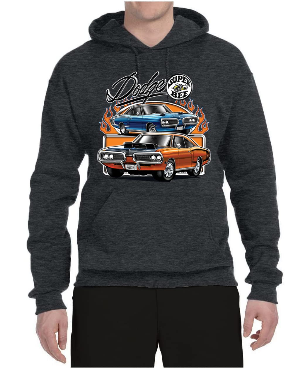 Wild Bobby Flaming Dodge Super Bee Muscle Car Graphic Hoodie - Unisex Pullover Sweatshirt for Men & Women - Perfect for Car Enthusiasts, Racing Fans & Streetwear Fashion