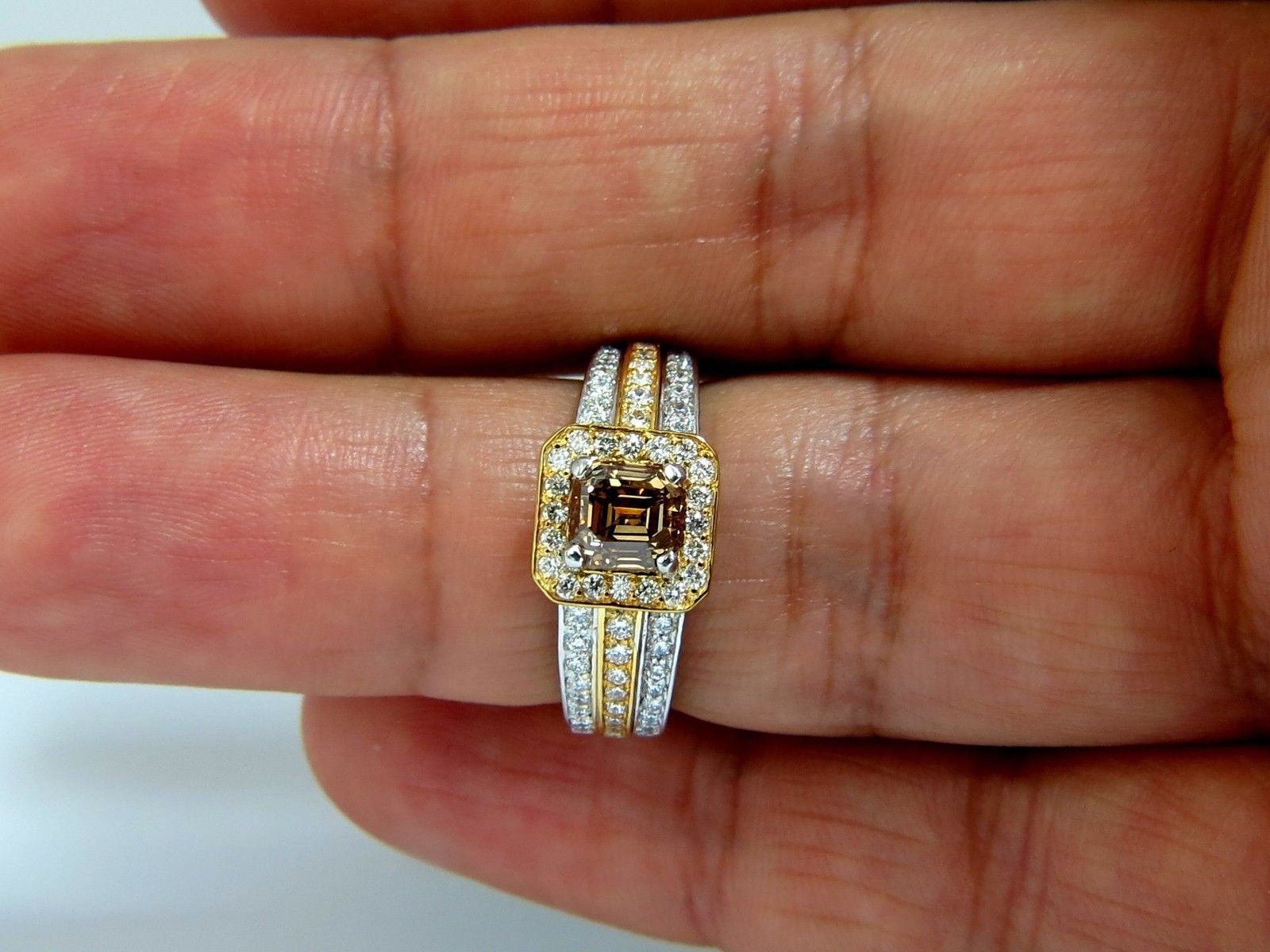 3.10ct Natural Fancy Yellow Brown Diamond Halo Ring in 14K Gold - Vintage Art Deco Style Engagement Ring for Women, Perfect for Weddings & Anniversary Gifts