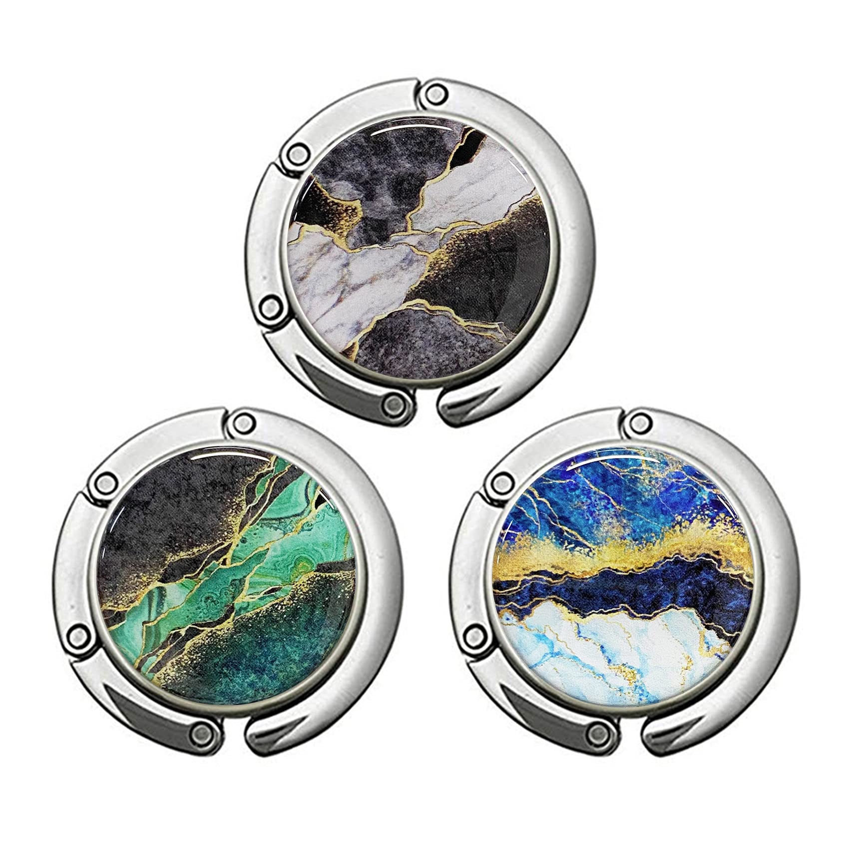 Foldable Purse Hook & Handbag Hanger for Table - 3 Pack Unique Marble Design - Space Saving Bag Holder for Restaurants, Travel & Home Decor - Women's Purse Organizer for Dining Tables & Counters