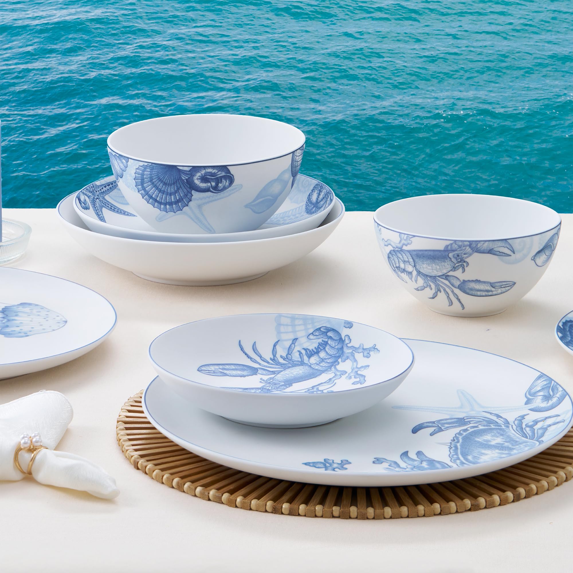 12-Piece Porcelain Dinnerware Set - Microwave, Oven & Dishwasher Safe Plates & Bowls - Ocean Blue Ceramic Tableware for Family Gatherings, Thanksgiving, Christmas & New Year - Perfect for Holiday Dinners & Everyday Use