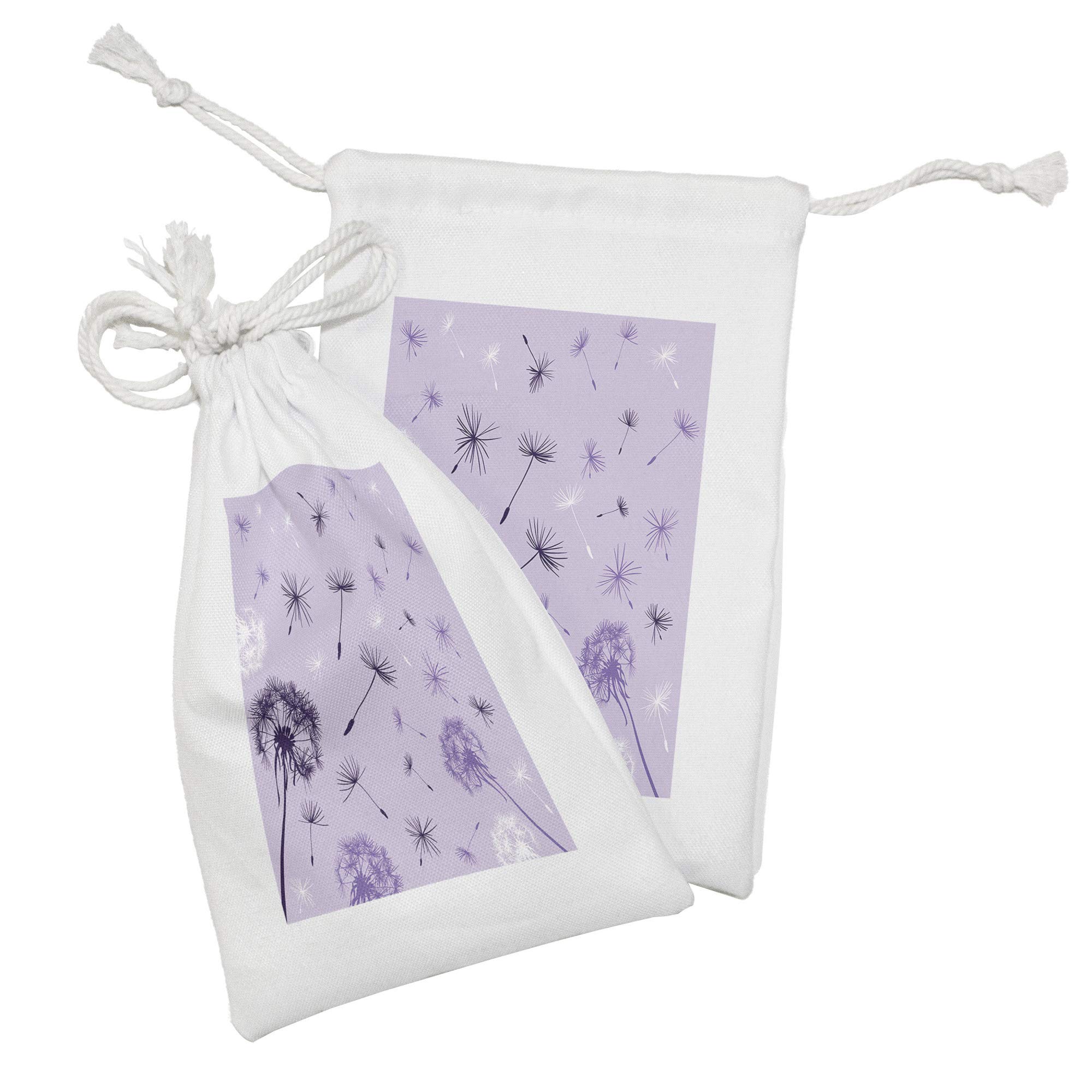 Ambesonne 2-Pack Purple Dandelion Fabric Pouches - Monochrome Drawstring Bags for Toiletries, Travel Essentials & Party Favors (9