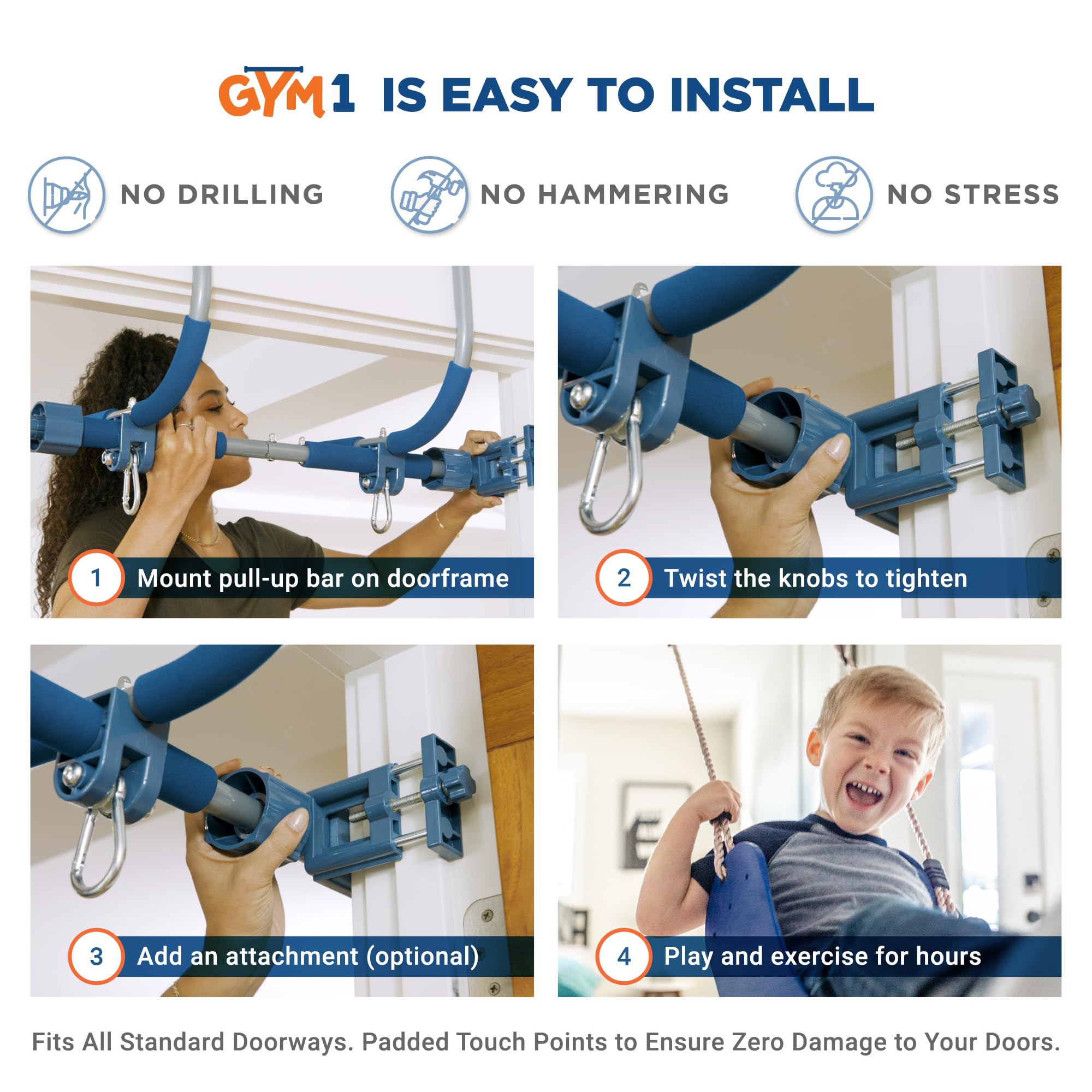 Gym1 6-Piece Doorway Gym Set for Kids & Adults - Indoor Pull-Up Bar, Sensory Swing, Rings, Trapeze, Ladder & Knotted Rope - 300 lbs Capacity - Perfect for Home Workouts, Kids Playroom & Sensory Therapy