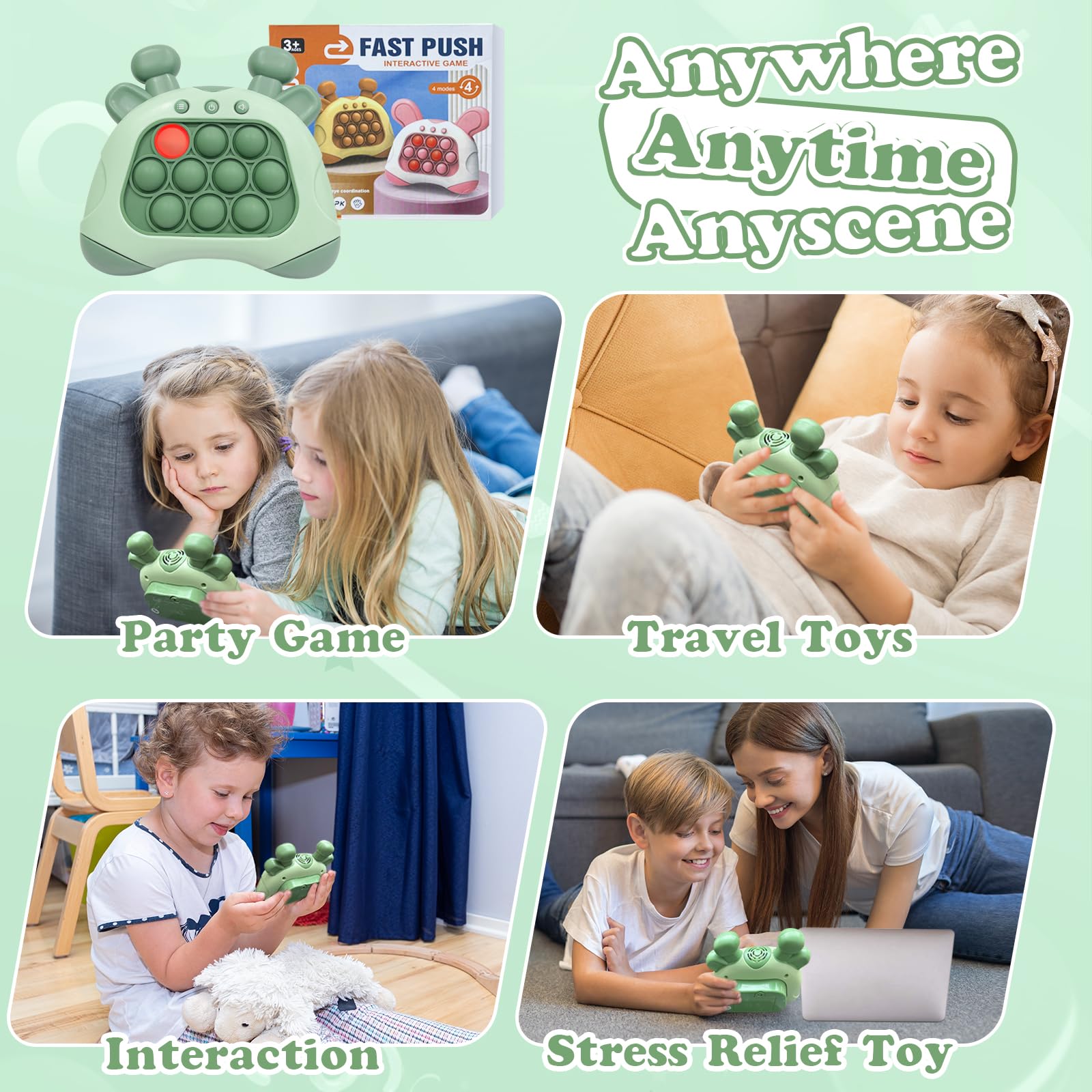 Quick Push Pop Fidget Toys - Light Up Bubble Popper Game for Stress Relief & Decompression | St. Patrick's Day Special Edition | Handheld Travel Game Console for Kids & Adults | Perfect for Anxiety Relief, Office Breaks & Road Trips