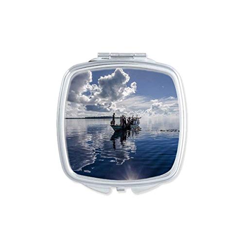 DIYthinker Ocean Water Blue Boat People Picture Mirror - Portable Compact Pocket Makeup Mirror with Double Sided Glass for Travel, Home & Office