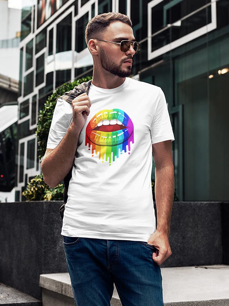 Rainbow Glossy Lipstick Print T-Shirt for Men - Trendy Graphic Tee for Casual Wear, Parties & Street Style