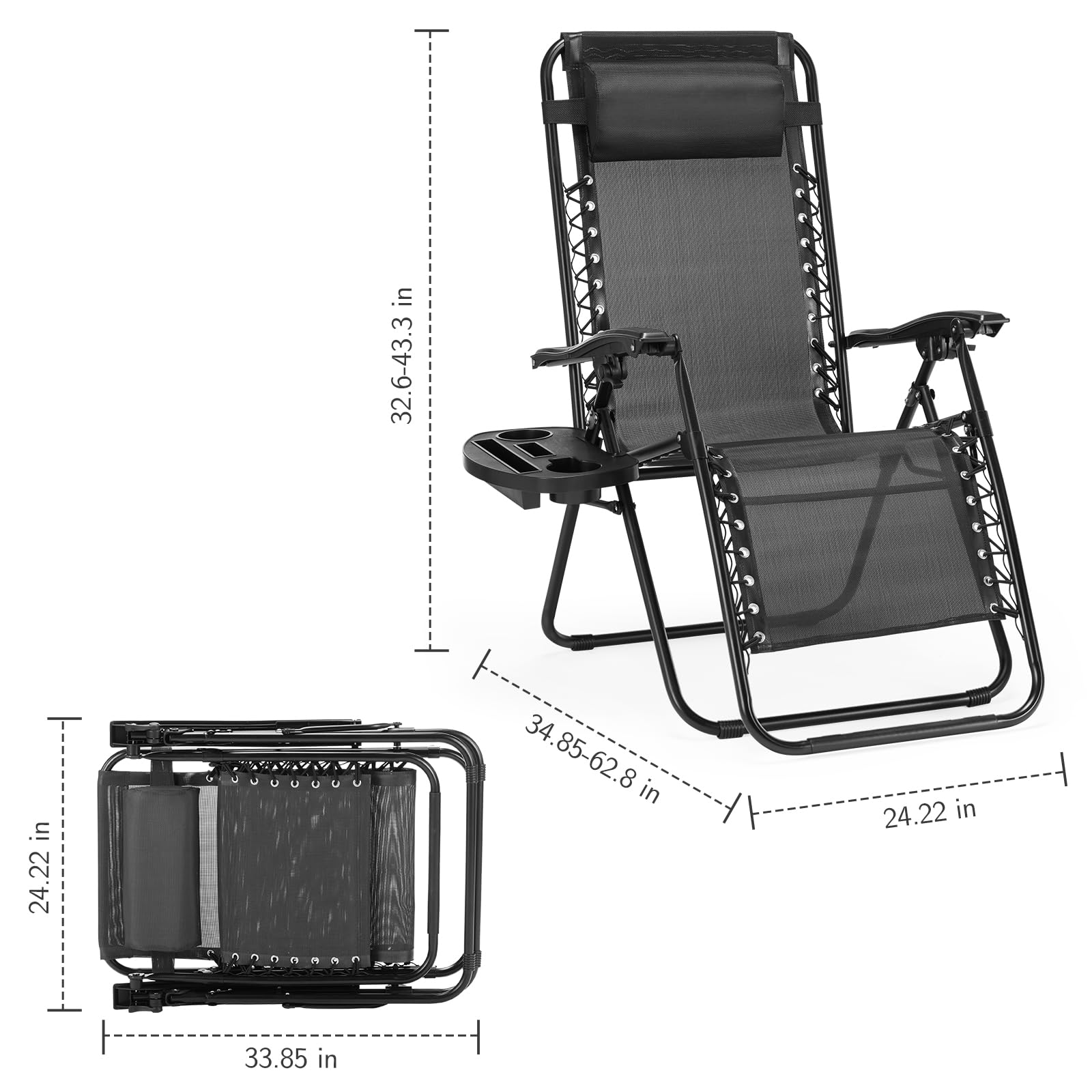 Sweetcrispy Zero Gravity Chairs Set of 2 - Portable Reclining Lounge Chairs for Outdoor Relaxation with Cup Holder & Adjustable Headrest - Perfect for Beach, Camping, Patio, Poolside, Garden, Backyard and Lawn (Black) - Ideal for Sunbathing, Reading and Stargazing