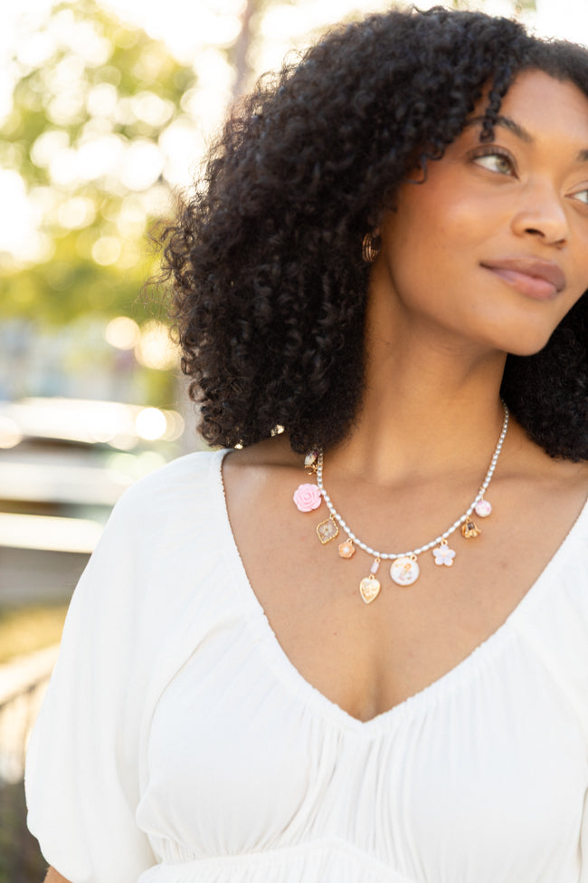 Elegant Pink Floral Charm Necklace for Women - Dainty Rose Gold Pendant Jewelry Gift for Her - Perfect for Valentine's Day, Anniversary & Everyday Wear
