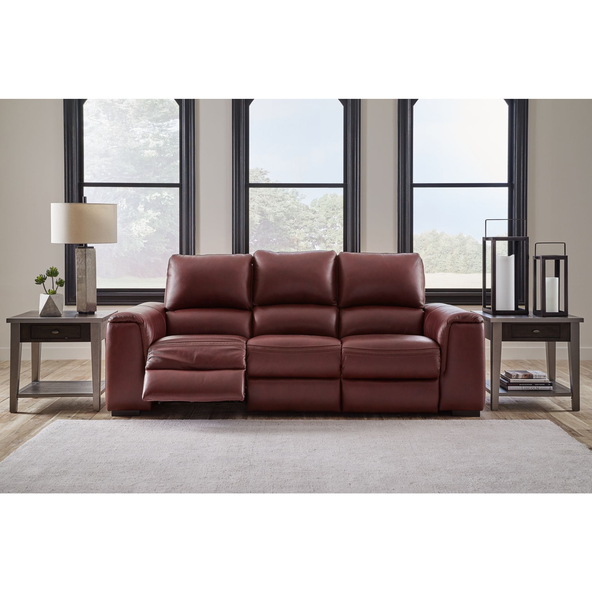 Alessandro Power Reclining Sofa in Garnet Red - Modern Leather Sectional Couch with USB Charging - Perfect for Living Room, Home Theater, and Family Gatherings