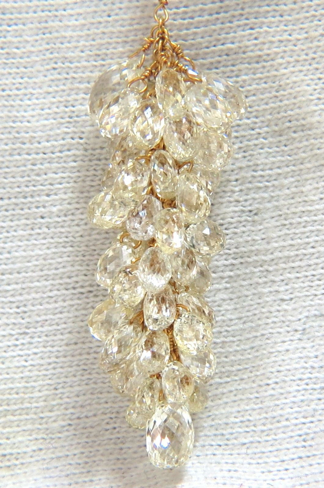 50.15ct Natural Fancy Color Briolette Diamond Dangle Earrings in 18K Gold Grapevine Design - Elegant Jewelry for Weddings, Parties & Special Occasions