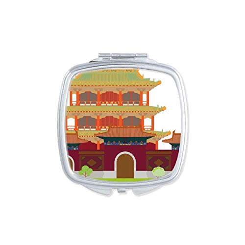 DIYthinker Chinese Architecture Landmark Traditional Pattern Compact Pocket Mirror - Double Sided Glass Makeup Mirror for Travel, Home & Office Use