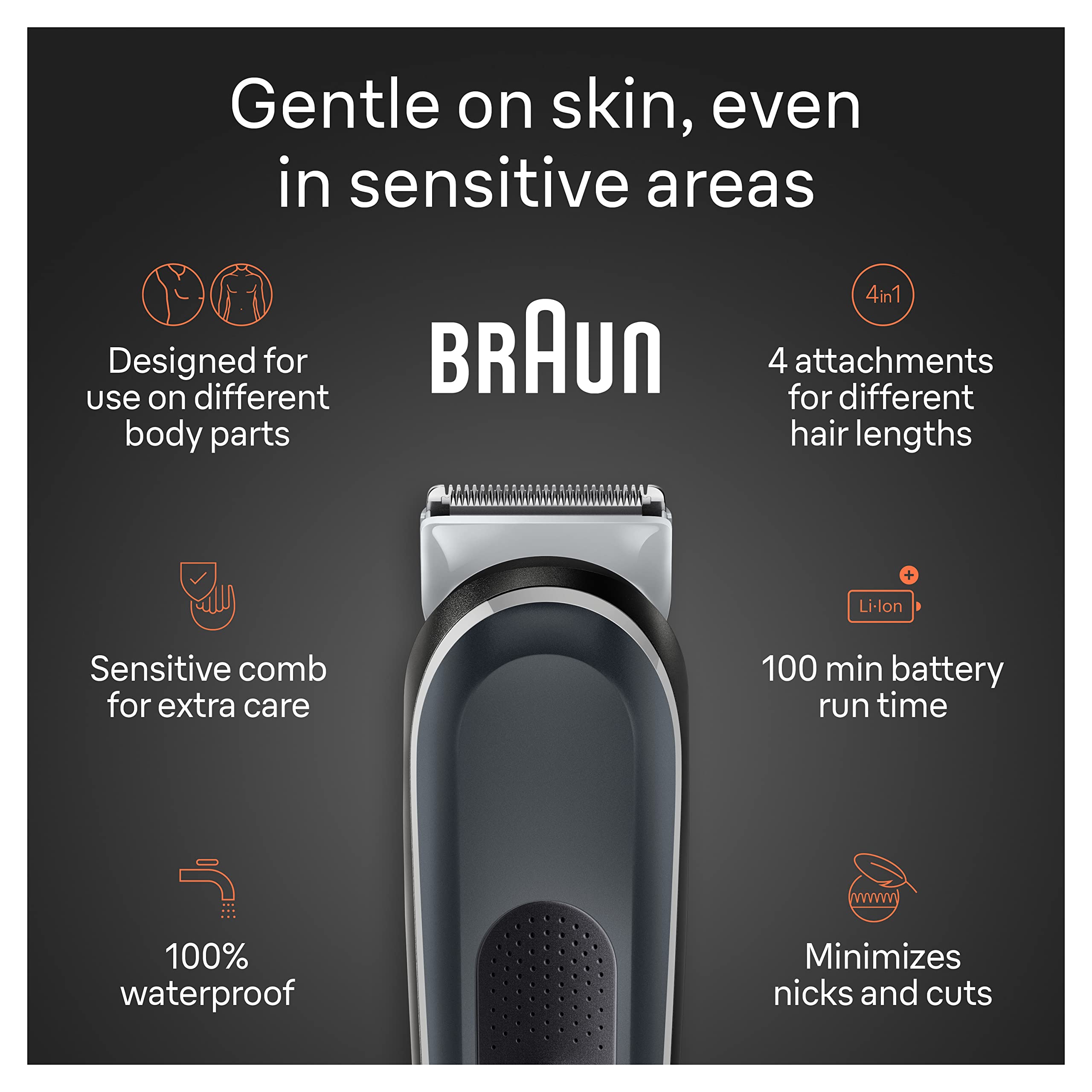 Braun Series 5 5360 Body Groomer for Men - Waterproof & Cordless Trimmer with SkinSafe Technology for Chest, Armpits, Groin - Includes Clean Shave Attachment, 100 Min Runtime - Perfect for Travel & Gym Use