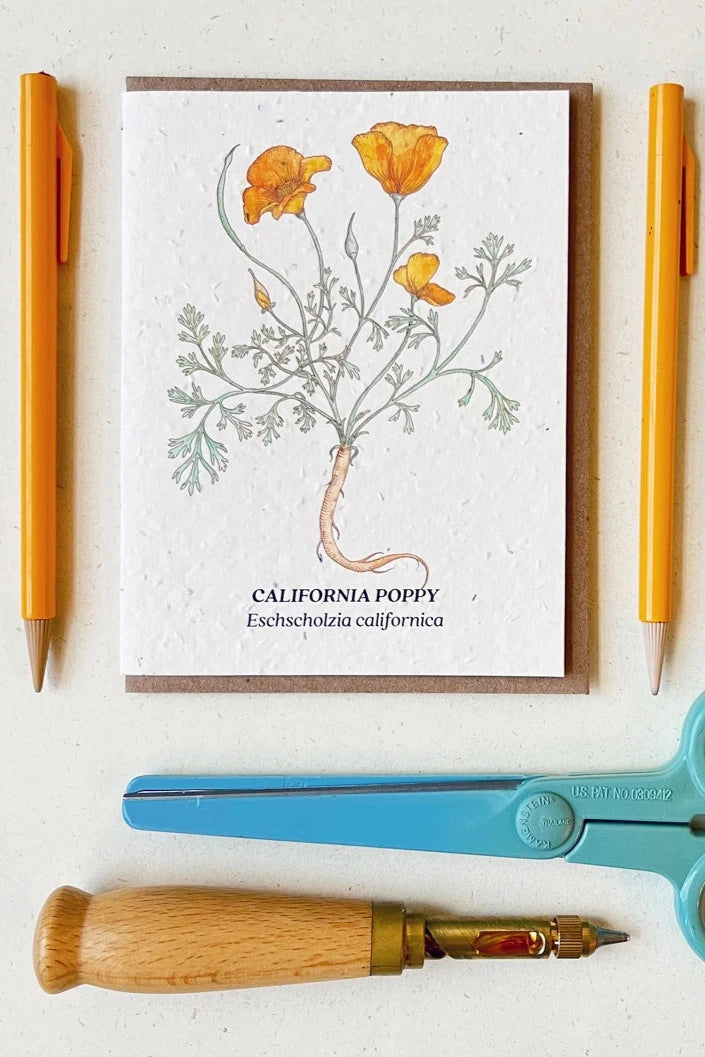 Eco-Friendly California Poppy Seeded Greeting Card - Plantable Wildflower Gift for Birthdays, Weddings & Earth Day Celebrations