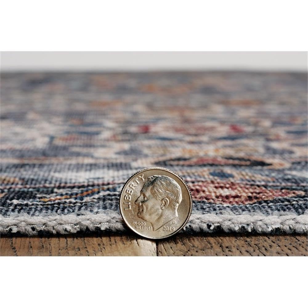 Linon Washable Buford Polyester 5'x7' Area Rug in Teal Blue - Soft Non-Slip Living Room Bedroom Rug for Home Decor