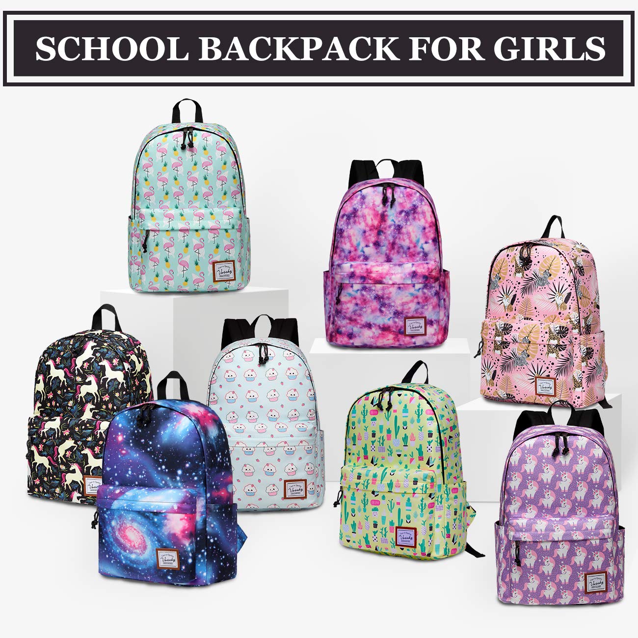VASCHY Stylish School Backpack for Girls & Women - Cute Bookbag for Kids, Teens, Middle School, College & Work - Durable Laptop Backpack for Everyday Use, Travel & Commuting