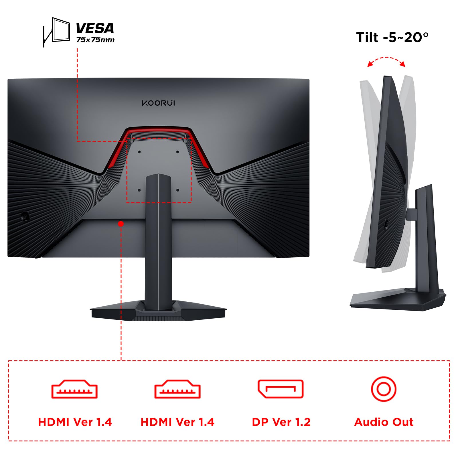 KOORUI 24 Inch Gaming Monitor - 165Hz FHD Fast IPS Display, 1ms Response Time, 99% sRGB, Adaptive Sync, Ultra Slim Bezel, VESA Mount (1920x1080P, HDMI, DisplayPort) - Perfect for Esports, PC Gaming & Home Office Workstations