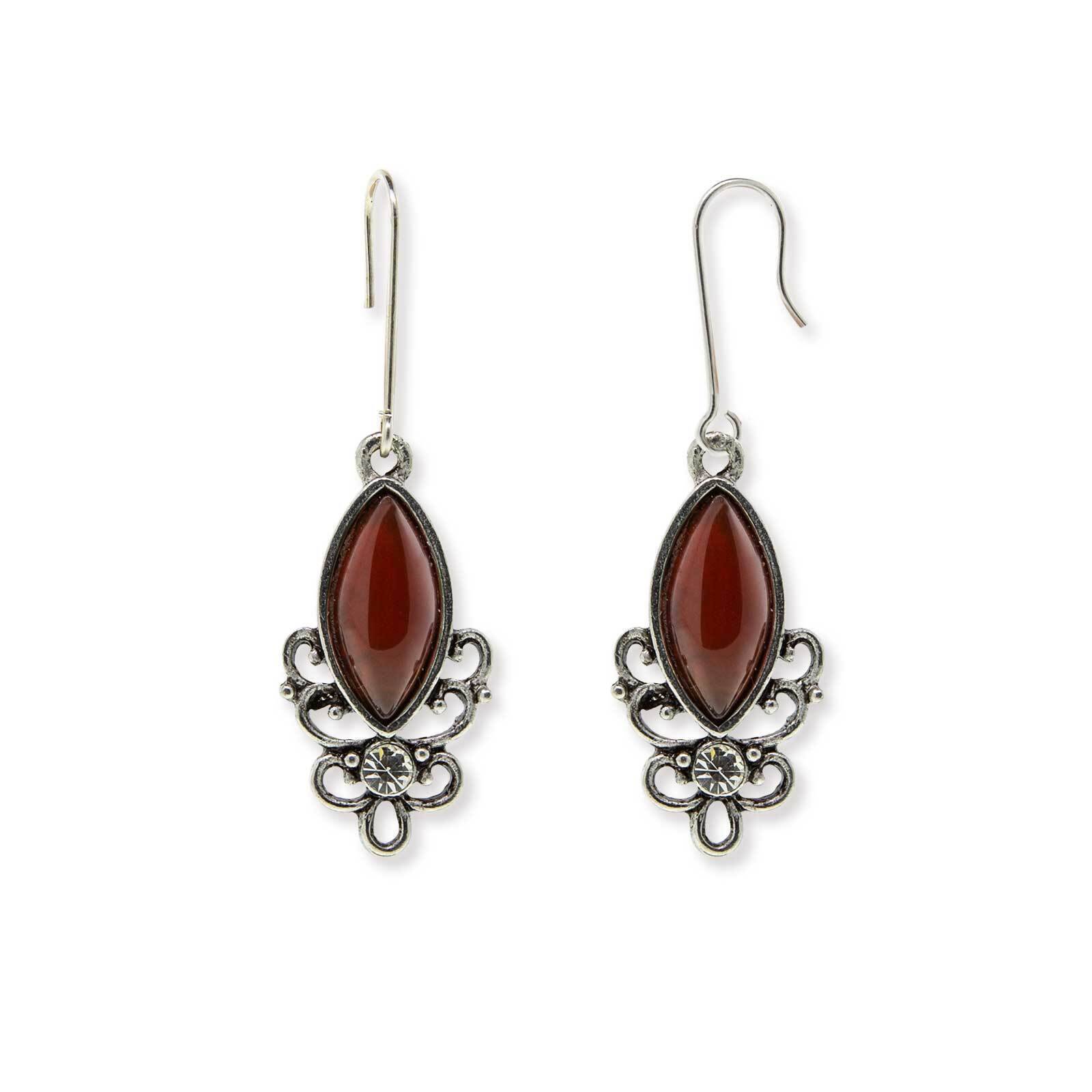 1928 Jewelry Classic Filigree Navette Gemstone Earrings - Vintage Inspired Dangle Earrings for Women - Perfect for Weddings, Parties & Special Occasions