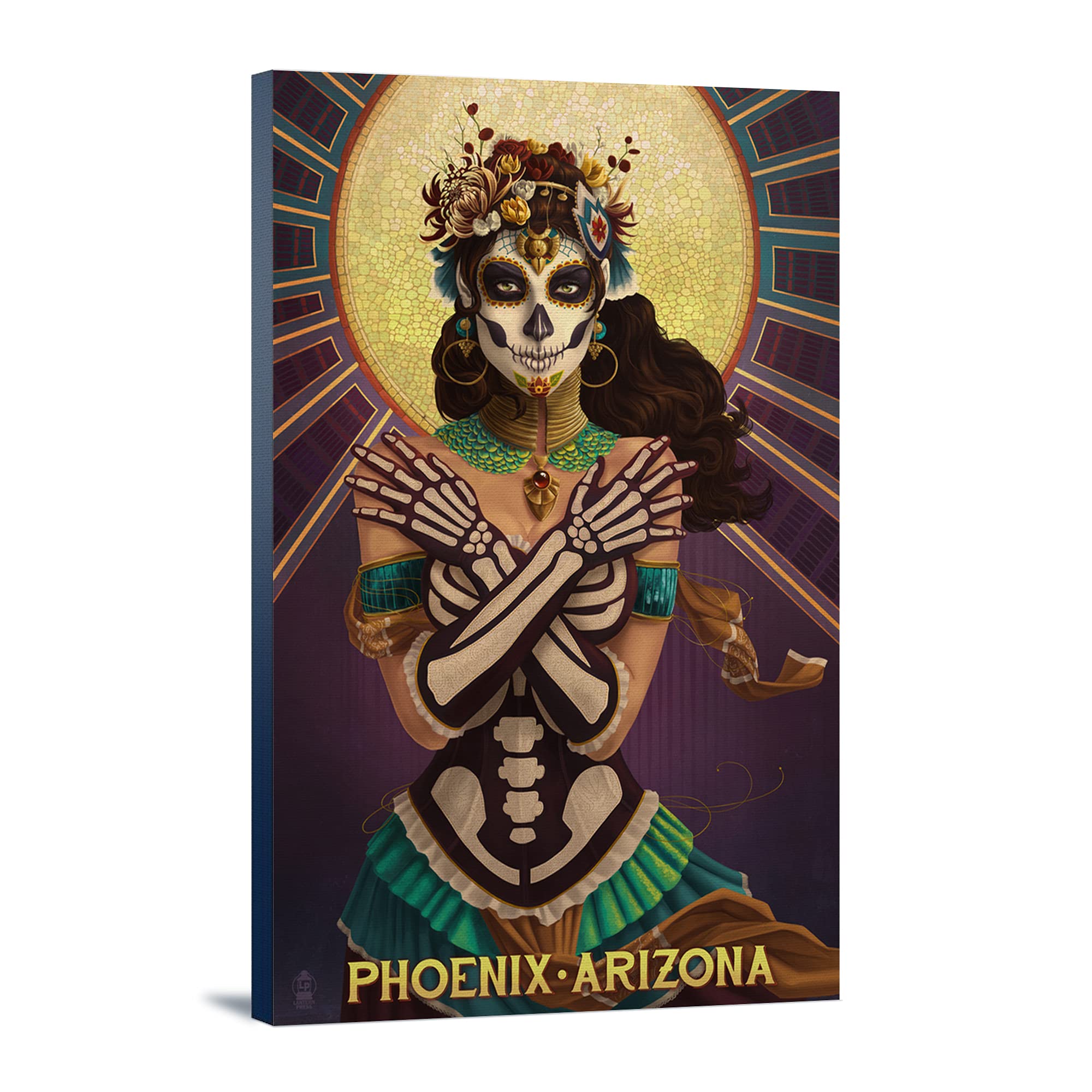 Phoenix Arizona Day of the Dead Crossbones Wall Art - 24x36 Gallery Wrapped Canvas Painting for Home Decor, Office & Halloween Party Decoration