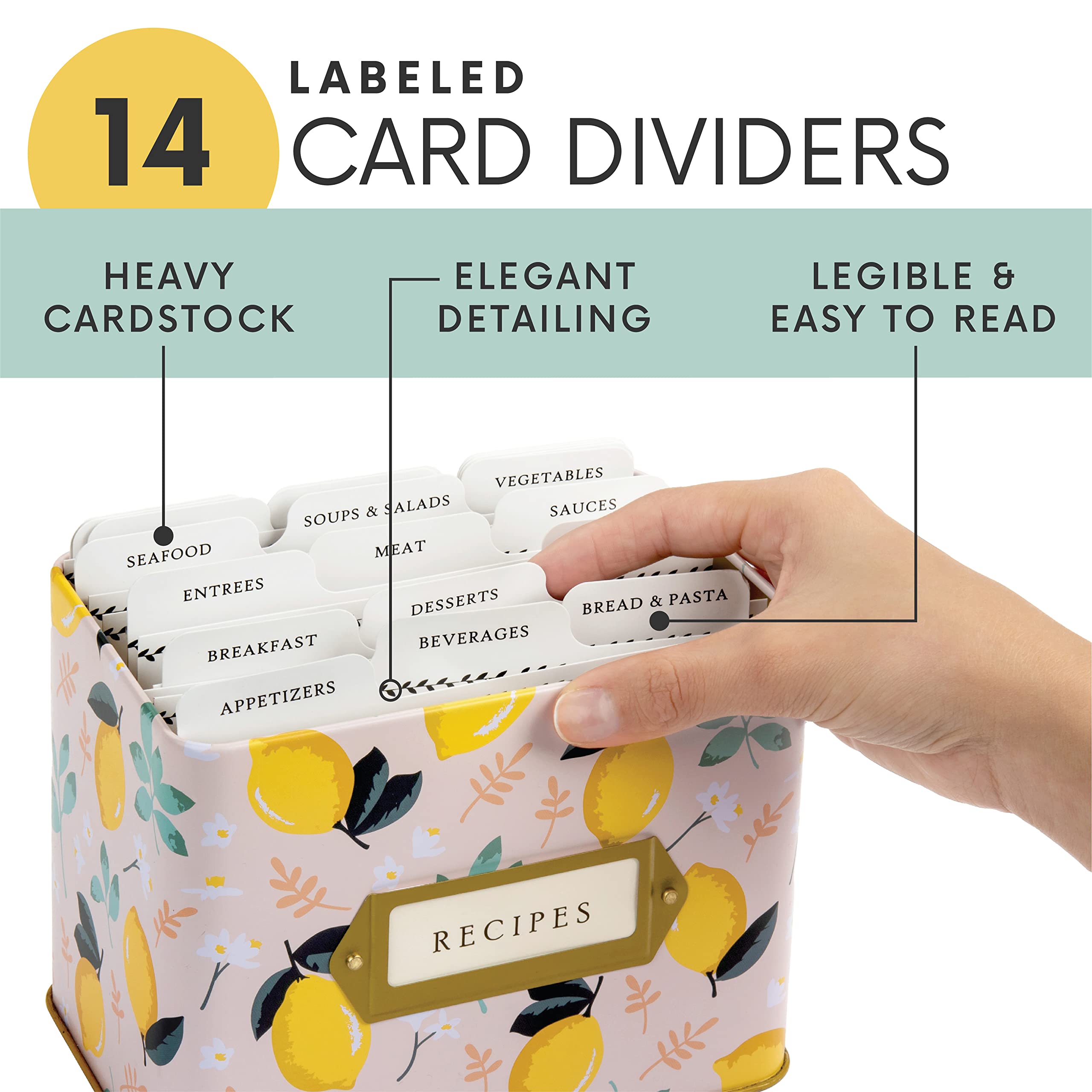 Jot & Mark Recipe Card Gift Box - 25 Pack 4x6 Inch Blank Recipe Cards with 14 Dividers & Decorative Tin Storage Box - Perfect for Organizing Family Recipes, Meal Planning, and DIY Gift Giving