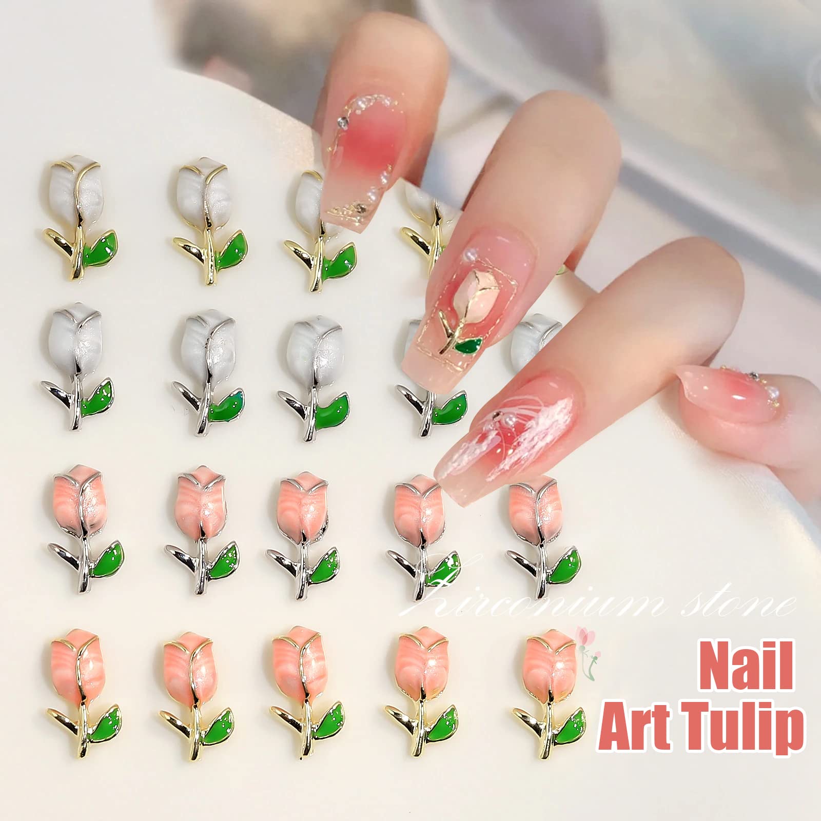 40PCS 3D Tulip Nail Art Charms - Flat Back Flower Nail Decorations for DIY Nail Designs | Perfect for Spring Nails, Bridal Manicures & Women's Nail Art Accessories