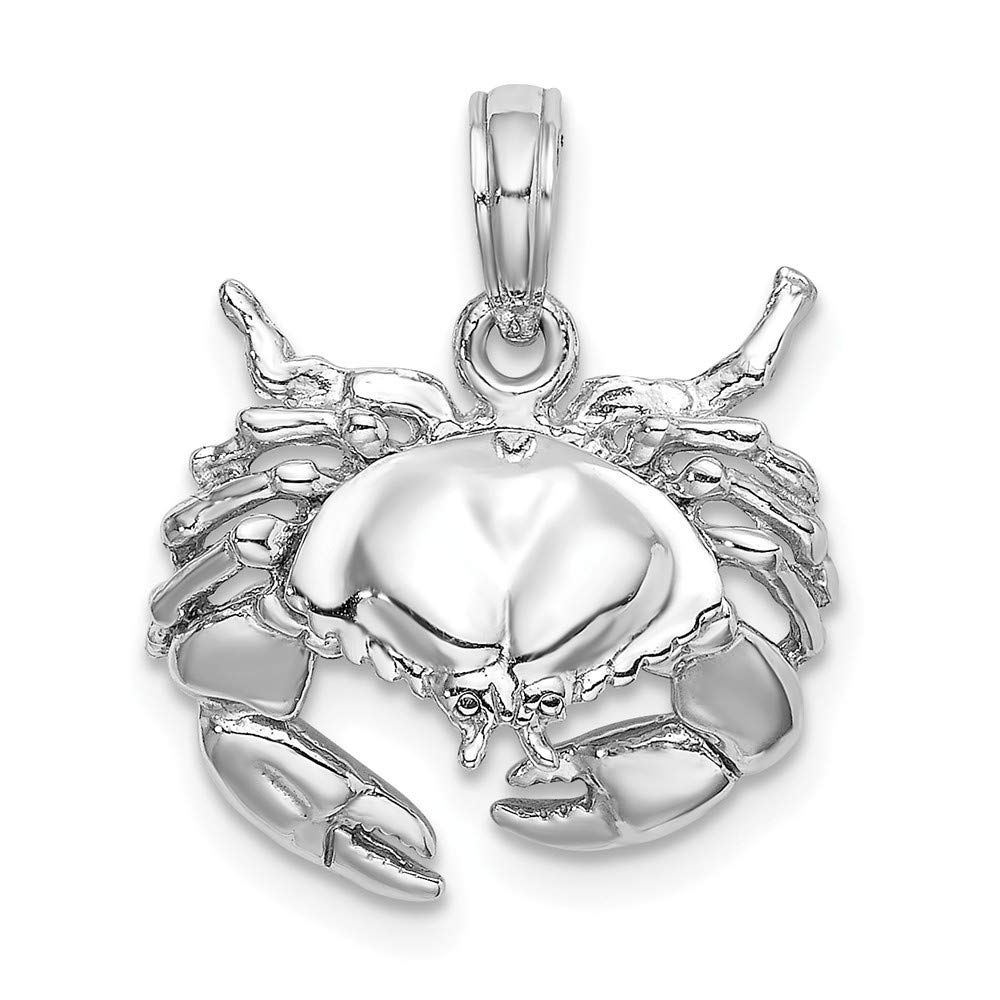 14K White Gold Crab Pendant with White Stones - High Polish 2D Design | Perfect for Beach Lovers, Summer Jewelry & Unique Gifts