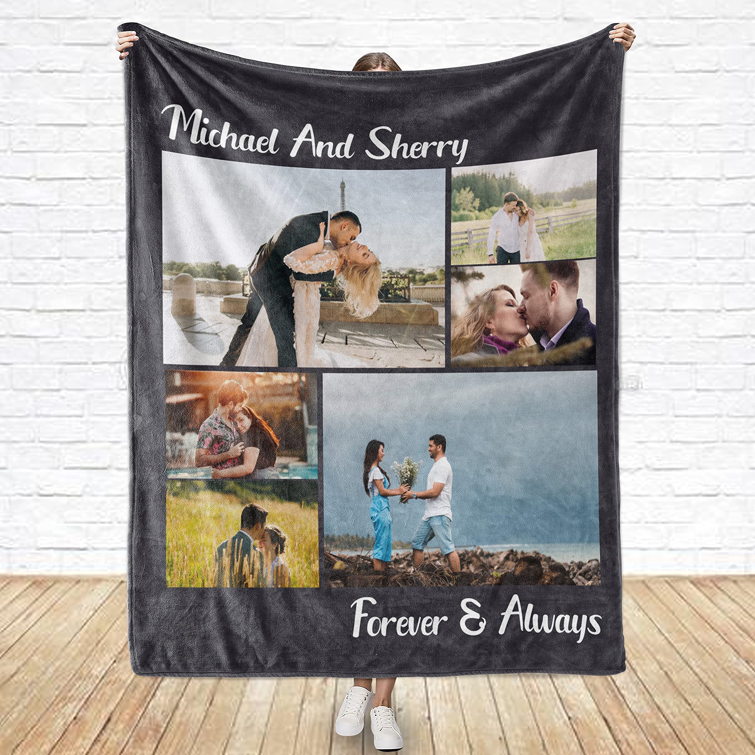 Personalized Photo Collage Fleece Blanket - Custom Couple Wedding Blanket 50x60 Inches - Soft Throw Blanket with Pictures - Perfect Gift for Anniversaries, Christmas & Birthdays - Great for Cuddling, Home Decor and Romantic Gifts