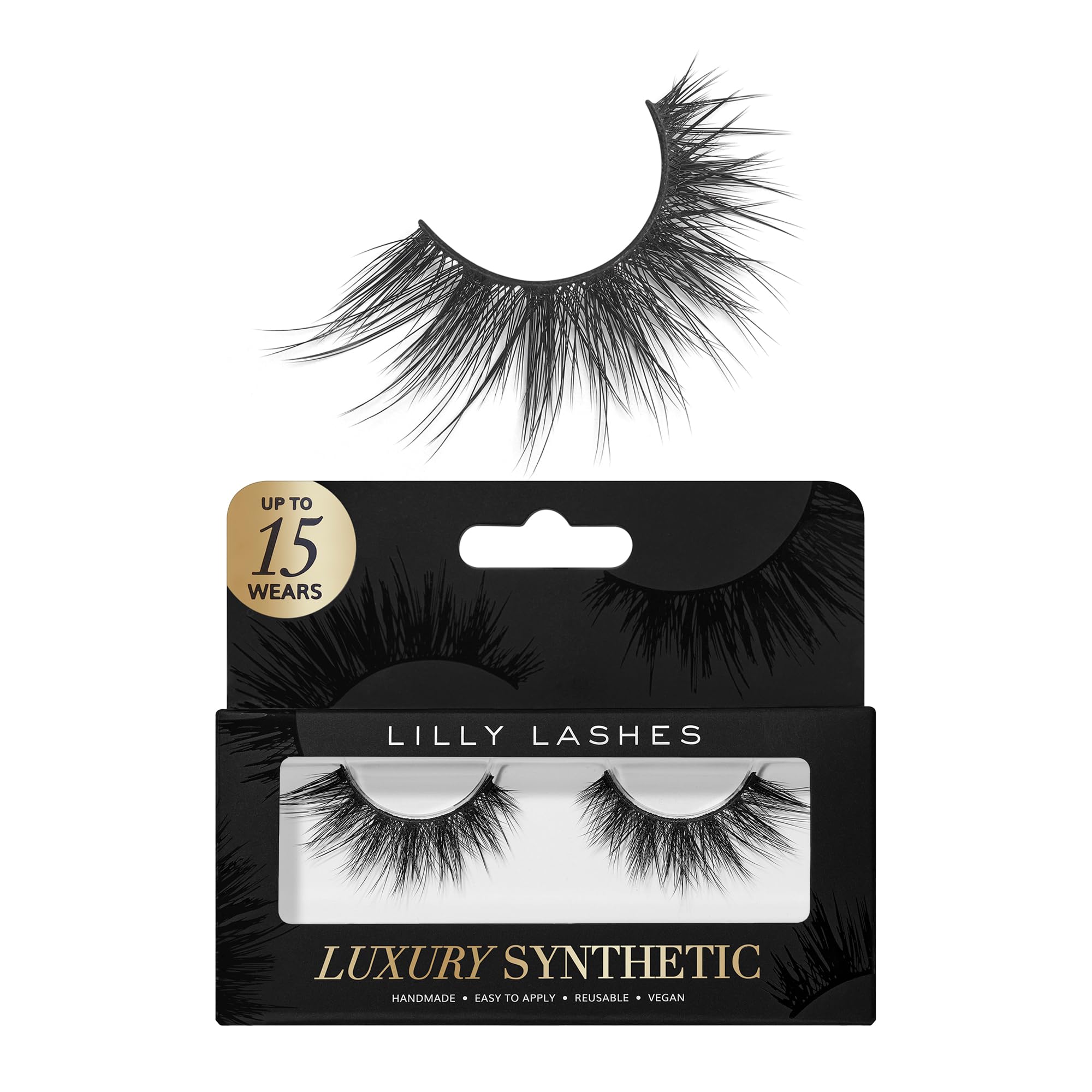 Luxury Synthetic False Eyelashes - 15mm Full Length Natural Look Lashes, Reusable Fake Eyelash Extensions with Round Shape (Lash Glue Not Included) | Perfect for Bridal Makeup, Night Out, and Special Occasions