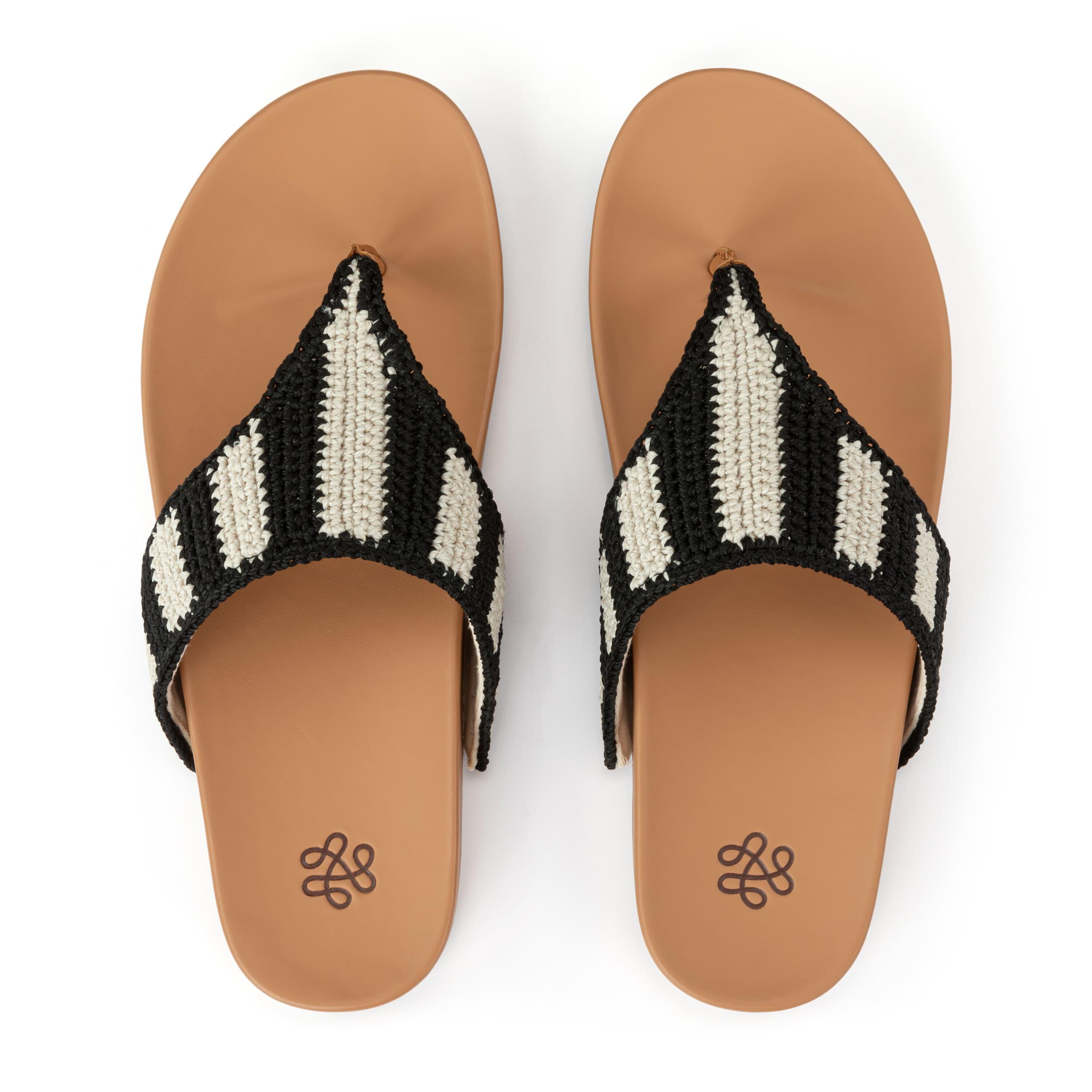 Everly Sandal - Hand Crochet Black Stripe Women's Comfortable Summer Sandals | Perfect for Beach, Vacation & Casual Outfits