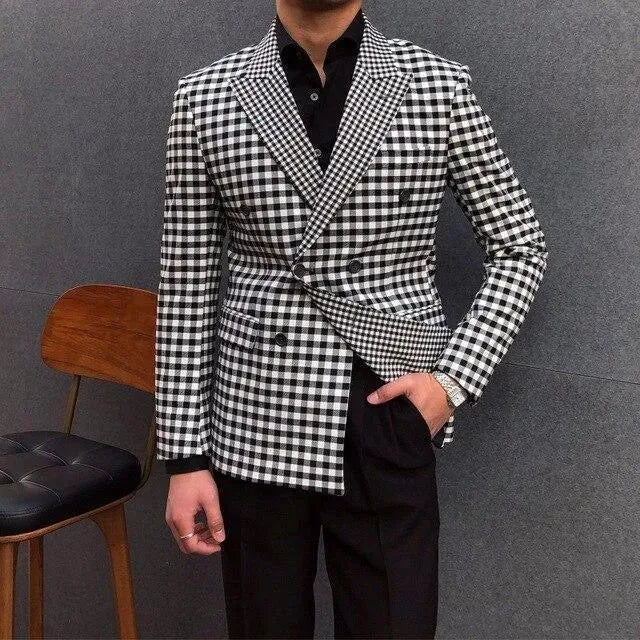 Stylish Men's Checkered Black & White Blazer - Perfect for Business Meetings, Weddings & Formal Events