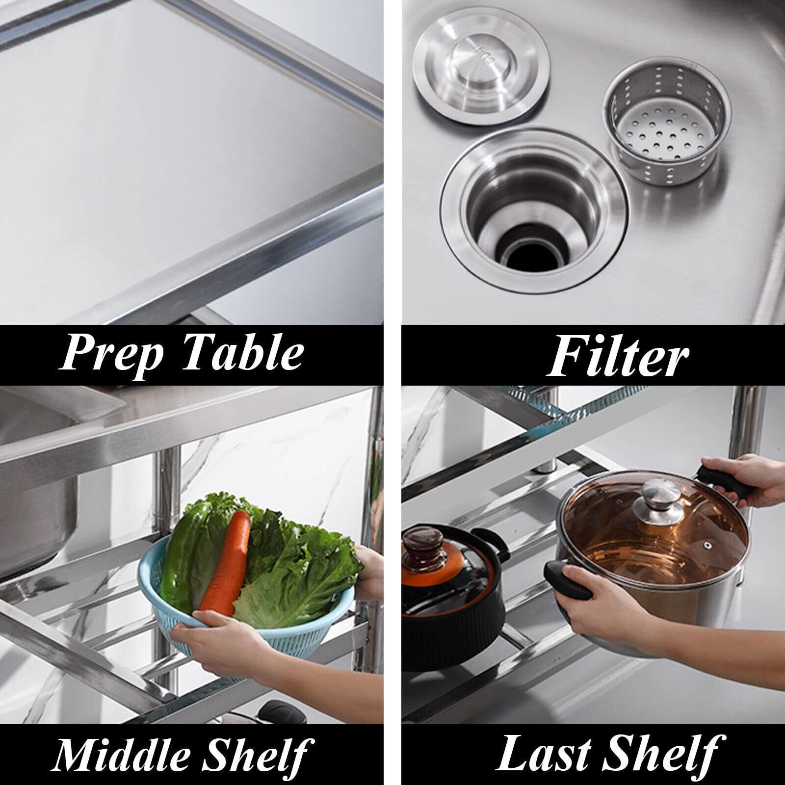 Commercial Stainless Steel 2-Compartment Kitchen Sink with Faucet & Drainboards - Silver Indoor Dual Drain Prep Sink for Restaurants, Home Kitchens, Garage & Backyard | Heavy-Duty Utility Sink for Food Prep, Dishwashing & Cleaning