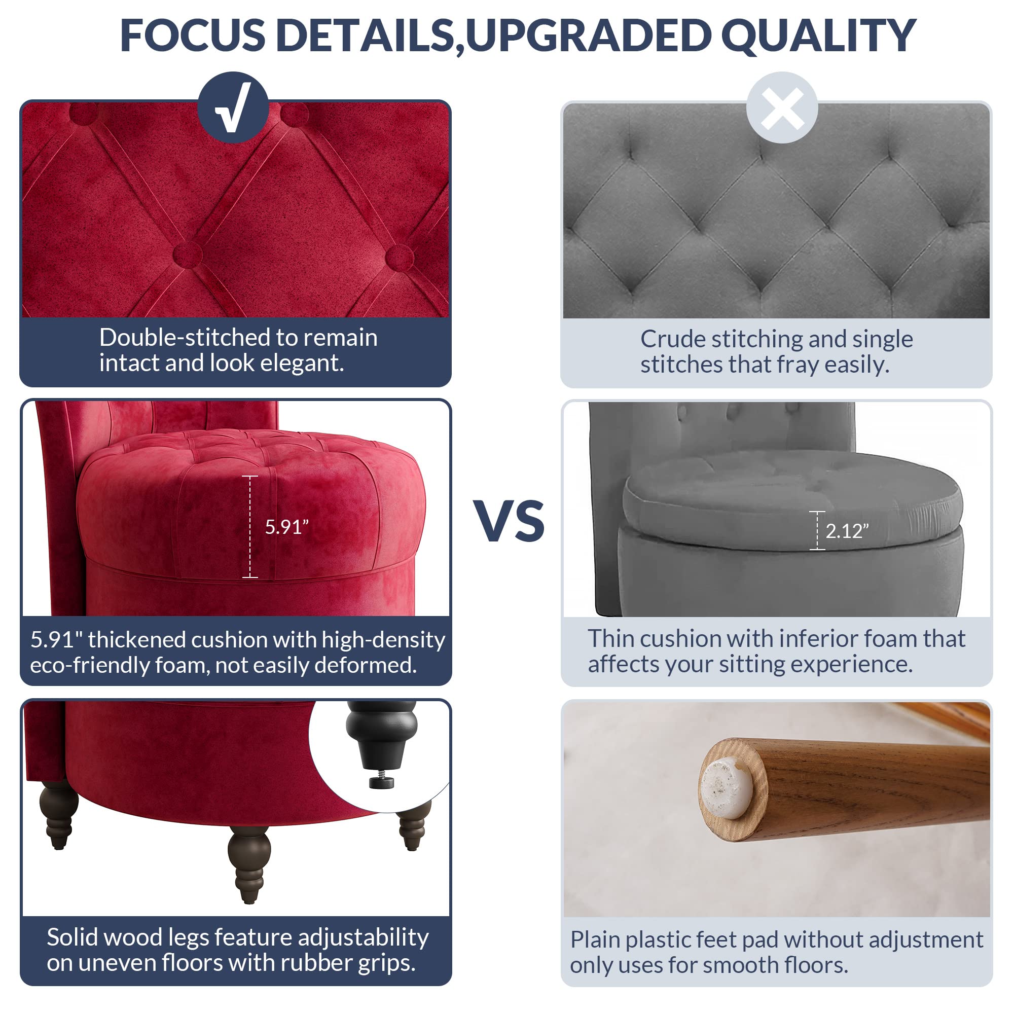 BELLEZE Throne Royal Velvet Accent Chair - Button-Tufted Upholstered Armless Low Back Chair with Thick Padding & Rubberwood Legs - Perfect for Living Room, Bedroom, or Office Decor (Red, Malik)