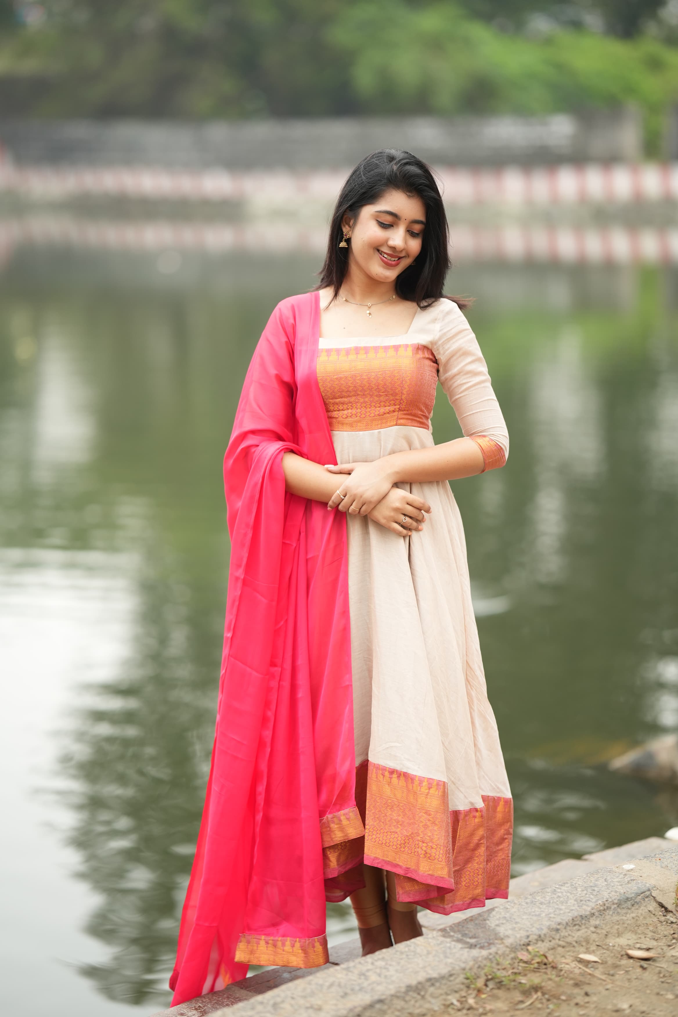 DD648 Parvathy Pure Cotton Anarkali Dress for Women - Traditional Indian Long Kurti with Embroidery - Perfect for Festivals, Weddings & Special Occasions
