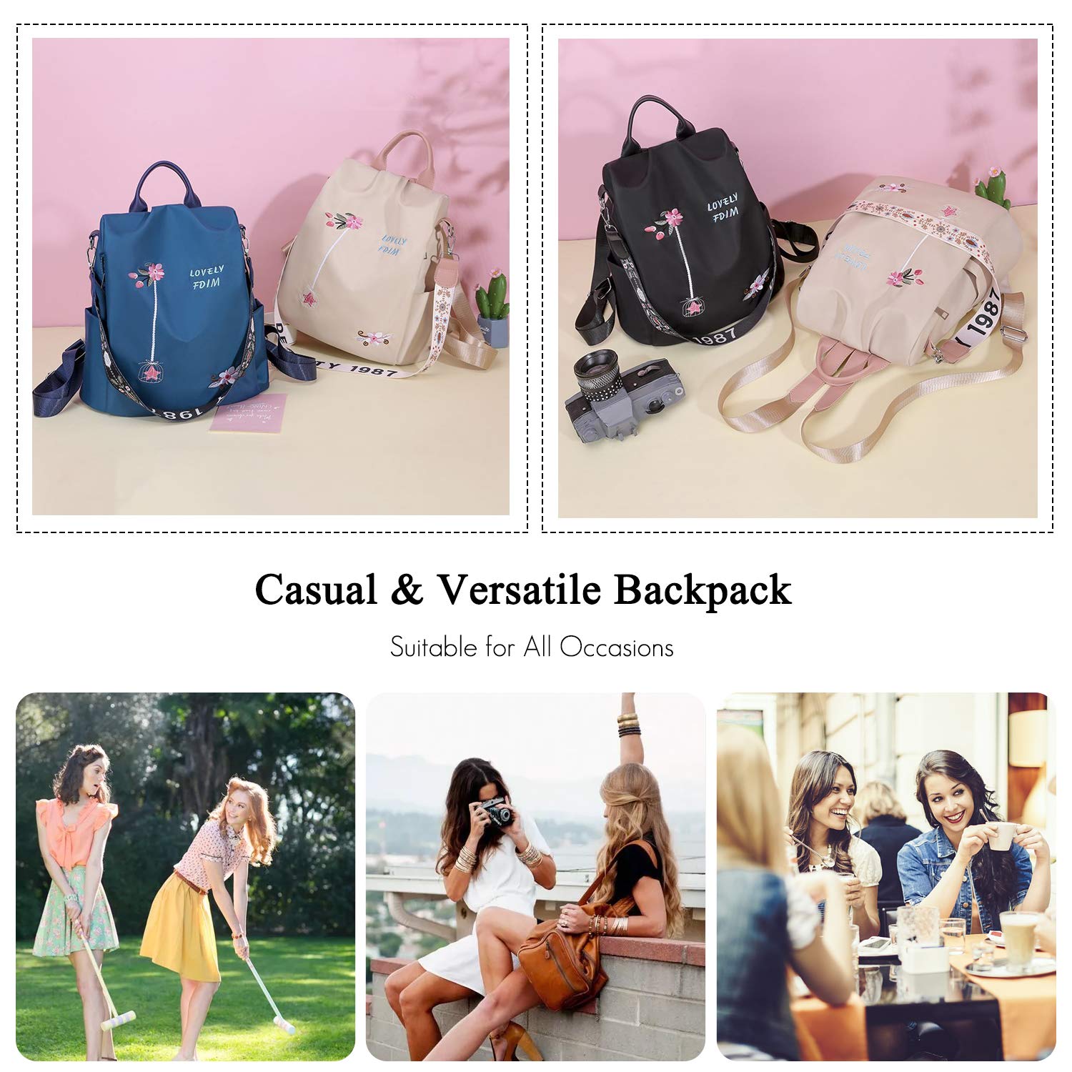 FANDARE Anti-Theft Women's Backpack - Stylish Lightweight Waterproof Shoulder Bag for Travel, School, Campus & Shopping | Durable Polyester Daypack for Women & Girls | Perfect for Outdoor Adventures, College Life & Daily Commute