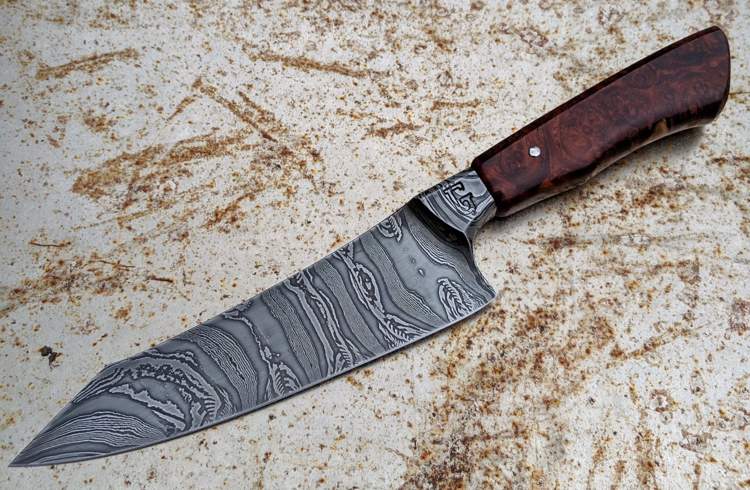 Premium Neil Gillert 165mm Integral Damascus Utility Knife - High-Quality Handcrafted Blade for Outdoor, Camping, and Everyday Carry (EDC) Use