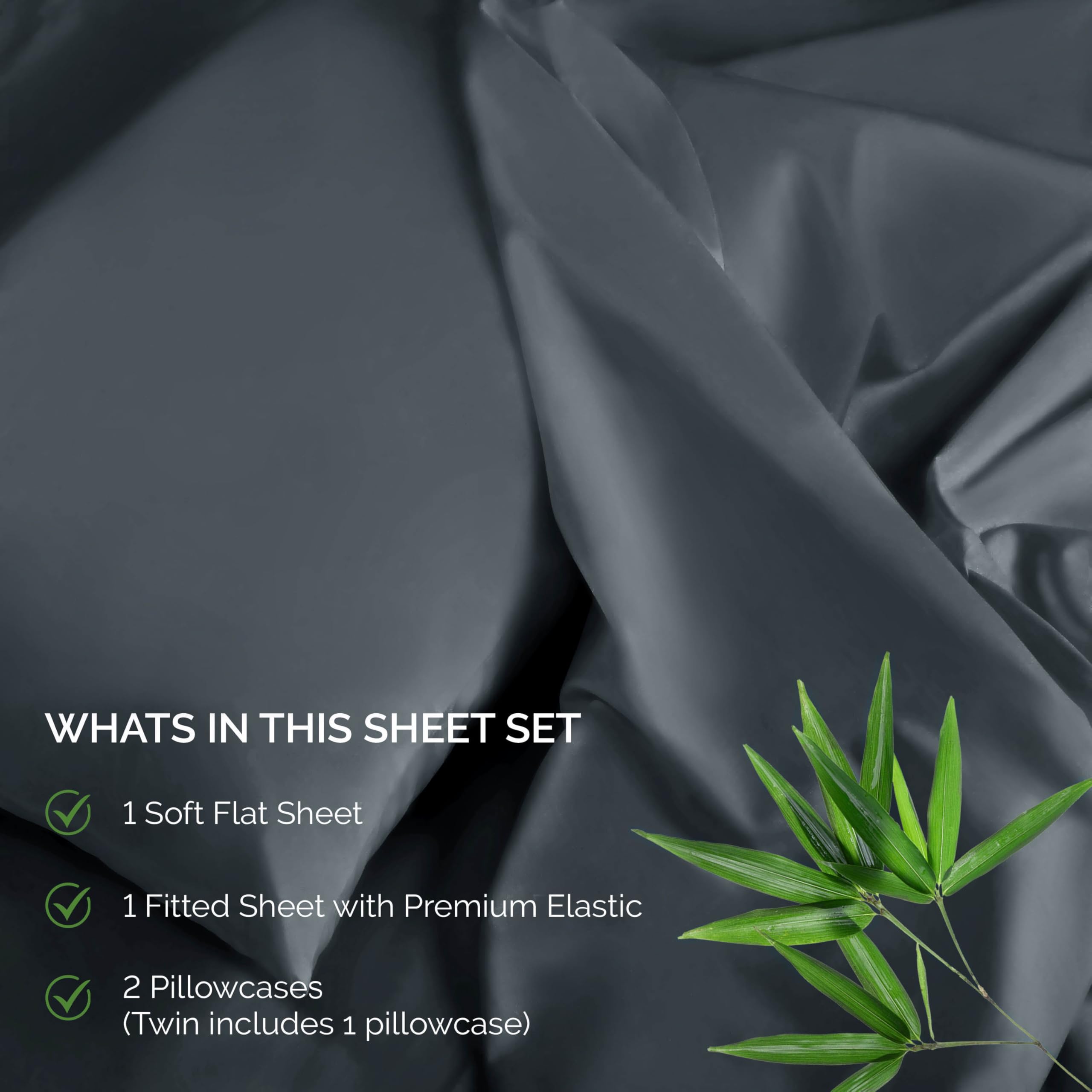 Premium 300-Thread-Count Bamboo Rayon Bed Sheet Set - King Size Charcoal - 1 Deep Pocket Fitted Sheet, 1 Flat Sheet & 2 Pillowcases - Ultra Soft Sateen Weave Luxury Bedding for Hotel-Style Comfort - Perfect for Master Bedrooms, Guest Rooms & Cozy Sleep Retreats