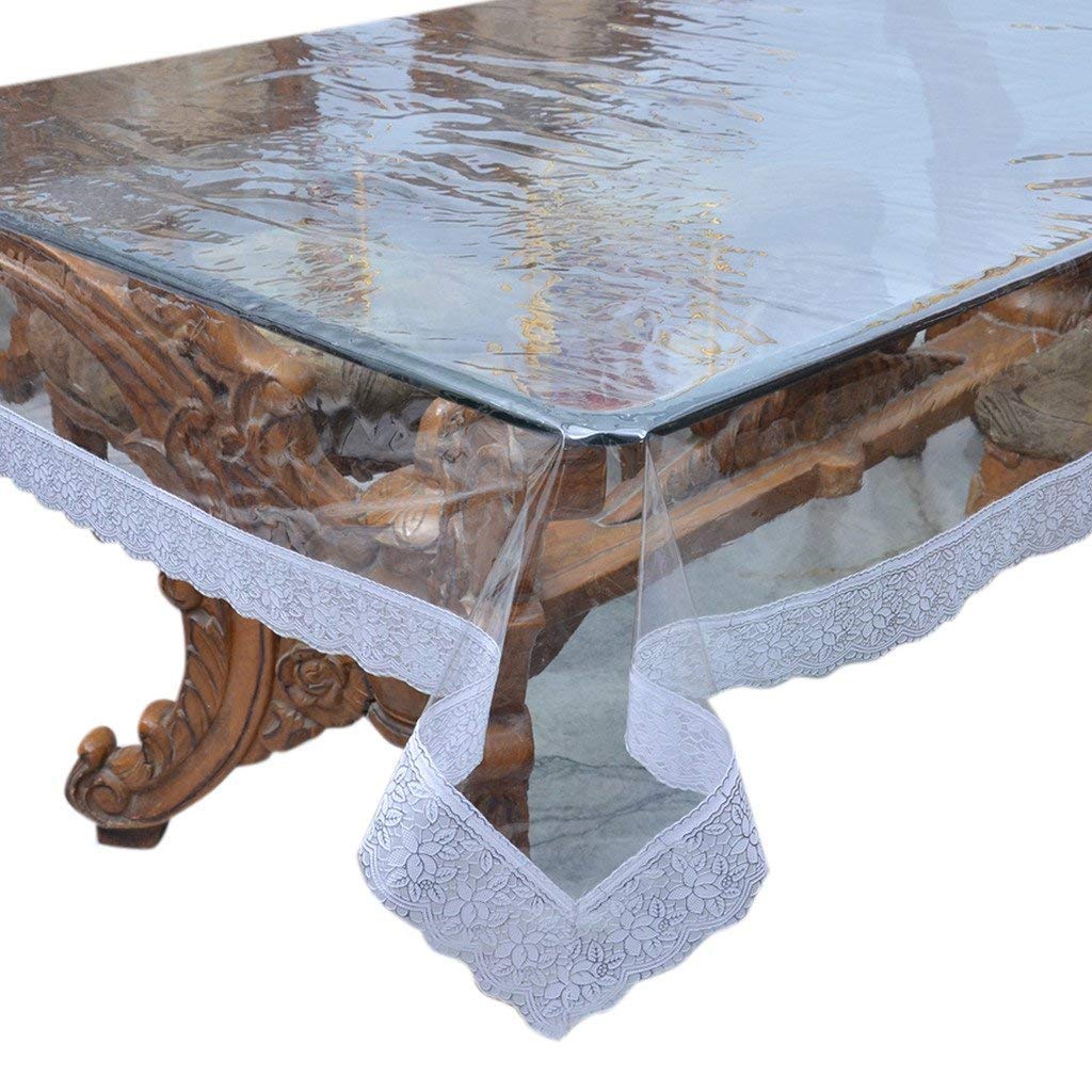 AP$COLLECTION 60x120 Inch Clear PVC Tablecloth - Waterproof, Stain-Resistant, Silver Lace Trim for Dining Tables - Easy to Clean & Durable - Perfect for Parties, Weddings & Everyday Use