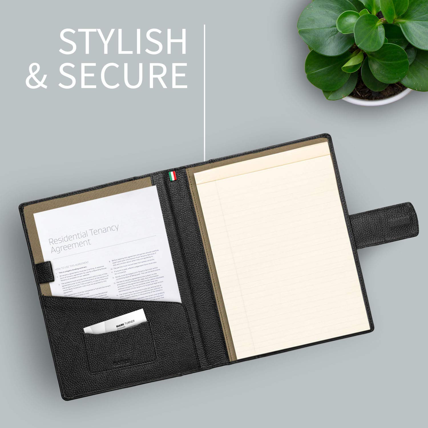 Premium Italian Leather Executive Padfolio - Handmade in Italy with Magnetic Closure & Writing Pad - Professional Business Portfolio Organizer for Office, Meetings & Gifts (Black)