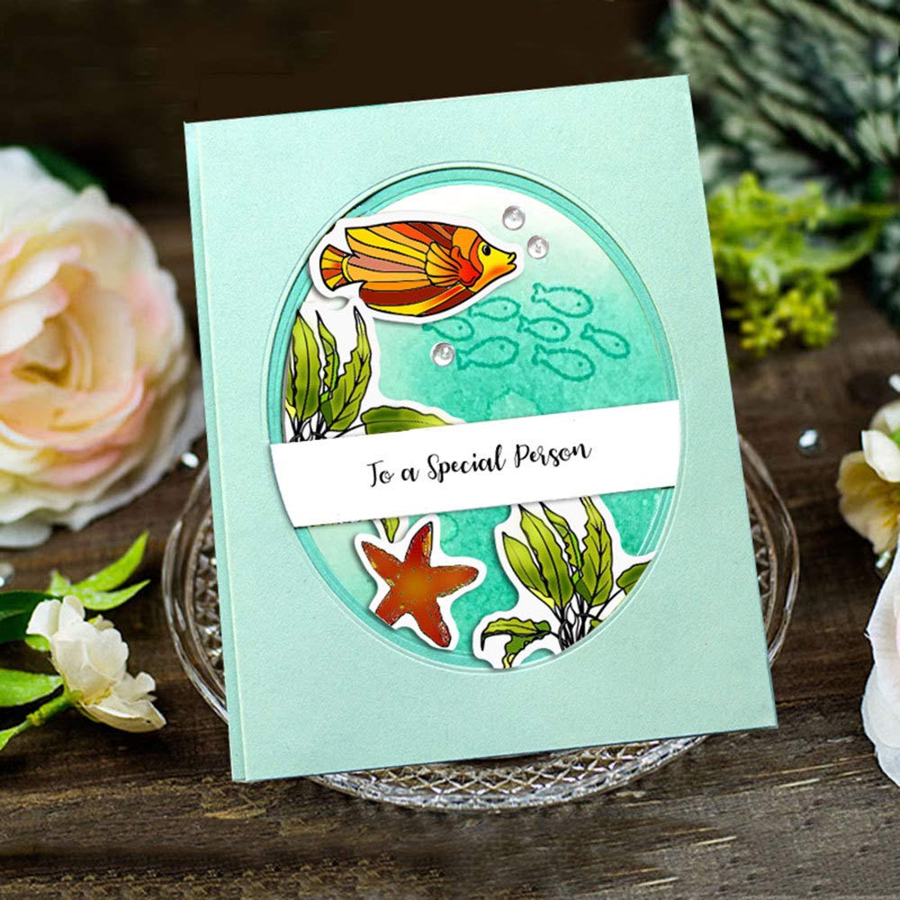 Seahorse Shells Starfish Crab Shrimp Seaweed Clear Stamps and Dies Set - 5.9 x 8.3 Inch Ocean Theme Crafting Supplies for DIY Scrapbooking, Card Making, Invitations, and Home Decor Projects