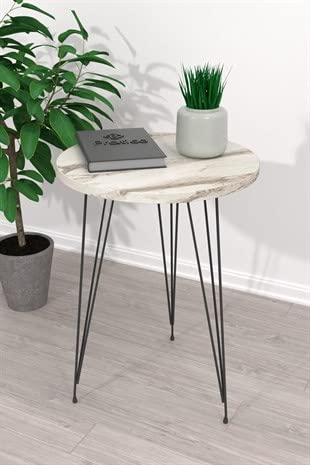 PAK HOME - Set of 2 White Marble Look Round Wood End Tables - Modern Side Coffee Tables for Small Spaces, Nightstand Bedside Table - Perfect for Living Room, Bedroom & Studio Apartments