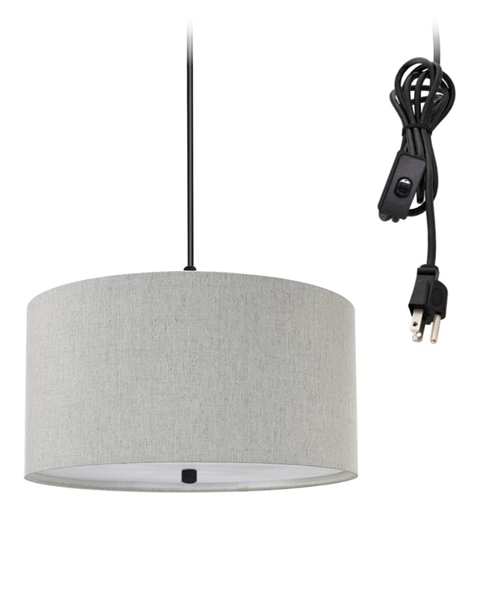 HomeConcept 2-Light Plug-in Swag Pendant with Diffuser - 14 Inch Textured Oatmeal Shade & Black Cord - Perfect for Kitchen Island, Dining Room or Bedroom Lighting