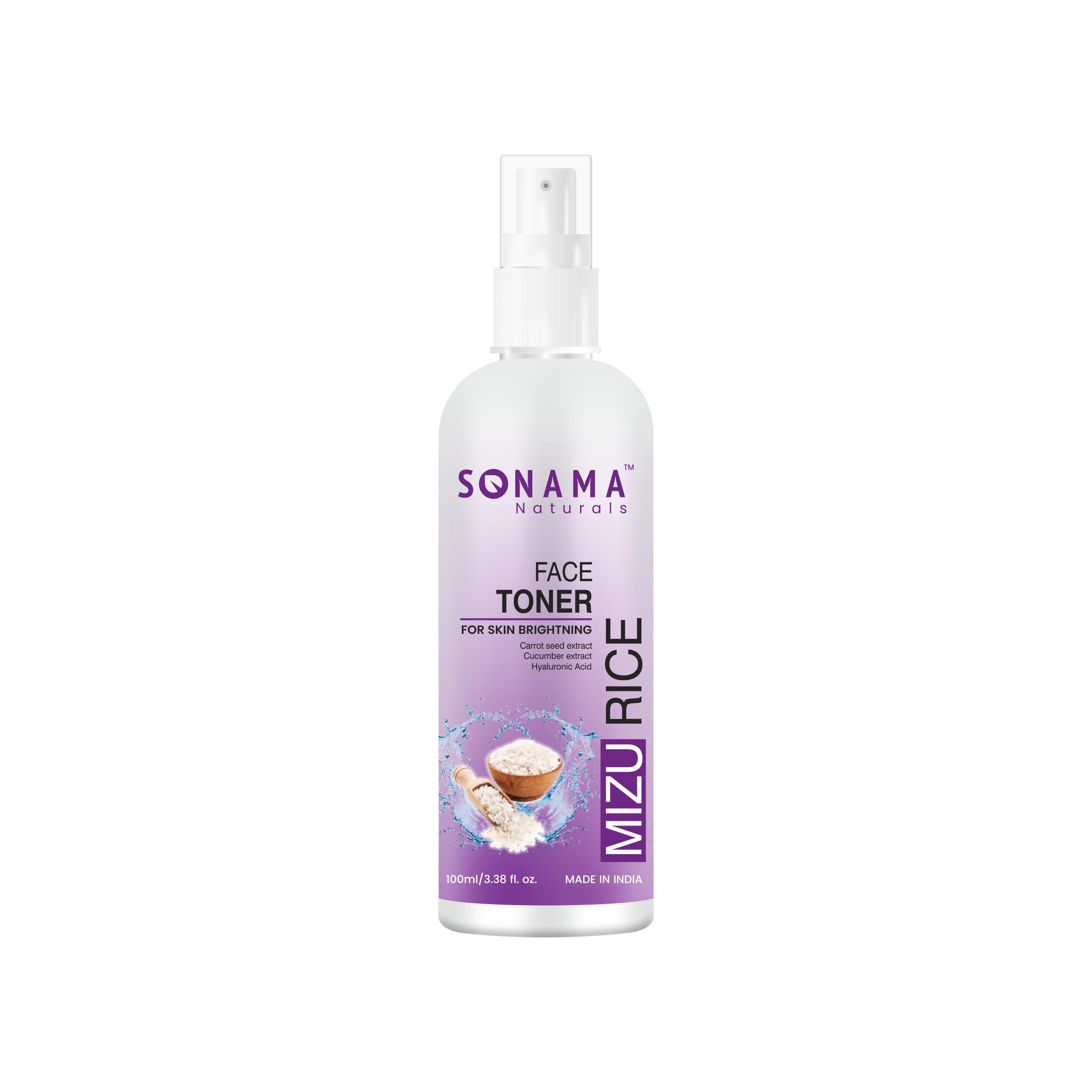Sonama Naturals Mizu Rice Water Face Toner for Glowing Skin - Hydrating Toner Spray with Hyaluronic Acid & Cucumber Extract | Brightening Facial Toner for Oily & Combination Skin | Men & Women | 100ml | Perfect for Daily Skincare Routine & Travel