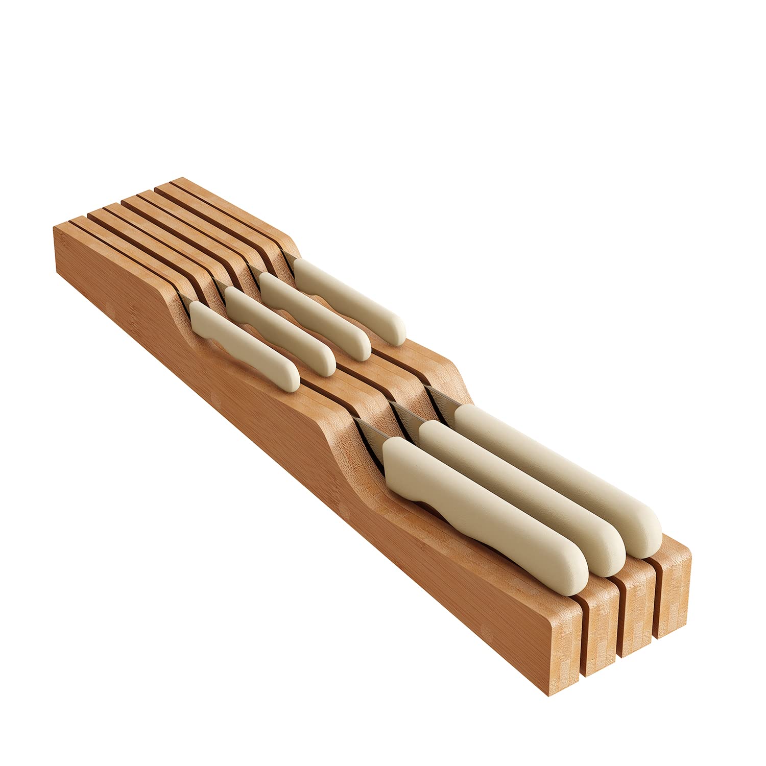 Bamboo Wood In-Drawer Knife Organizer Block - Holds 7 Knives (Knives Not Included) - Perfect for Kitchen Drawer Storage & Knife Protection