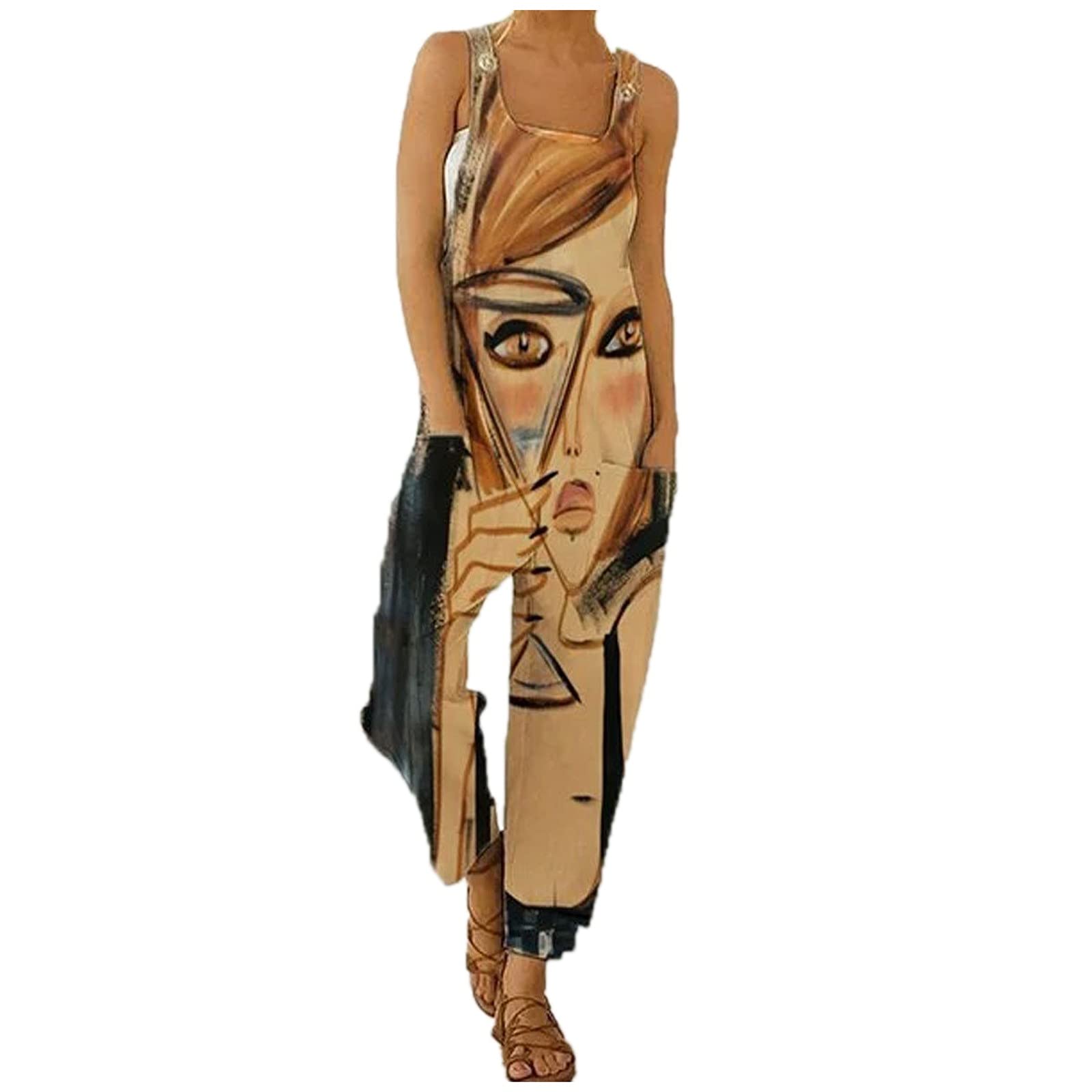 WOCACHI Women's Summer Casual Jumpsuit - Boho Sleeveless Suspender Romper with Pockets | Bohemian Style Overalls for Beach, Music Festivals & Casual Outings