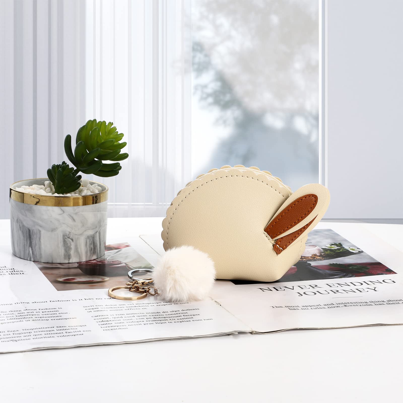 SOTOGO Mini Cute Slim Wallet for Women Girls & Boys - Compact Credit Card Holder with Keychain (Beige) | Perfect for Everyday Use, Travel & Gift Giving